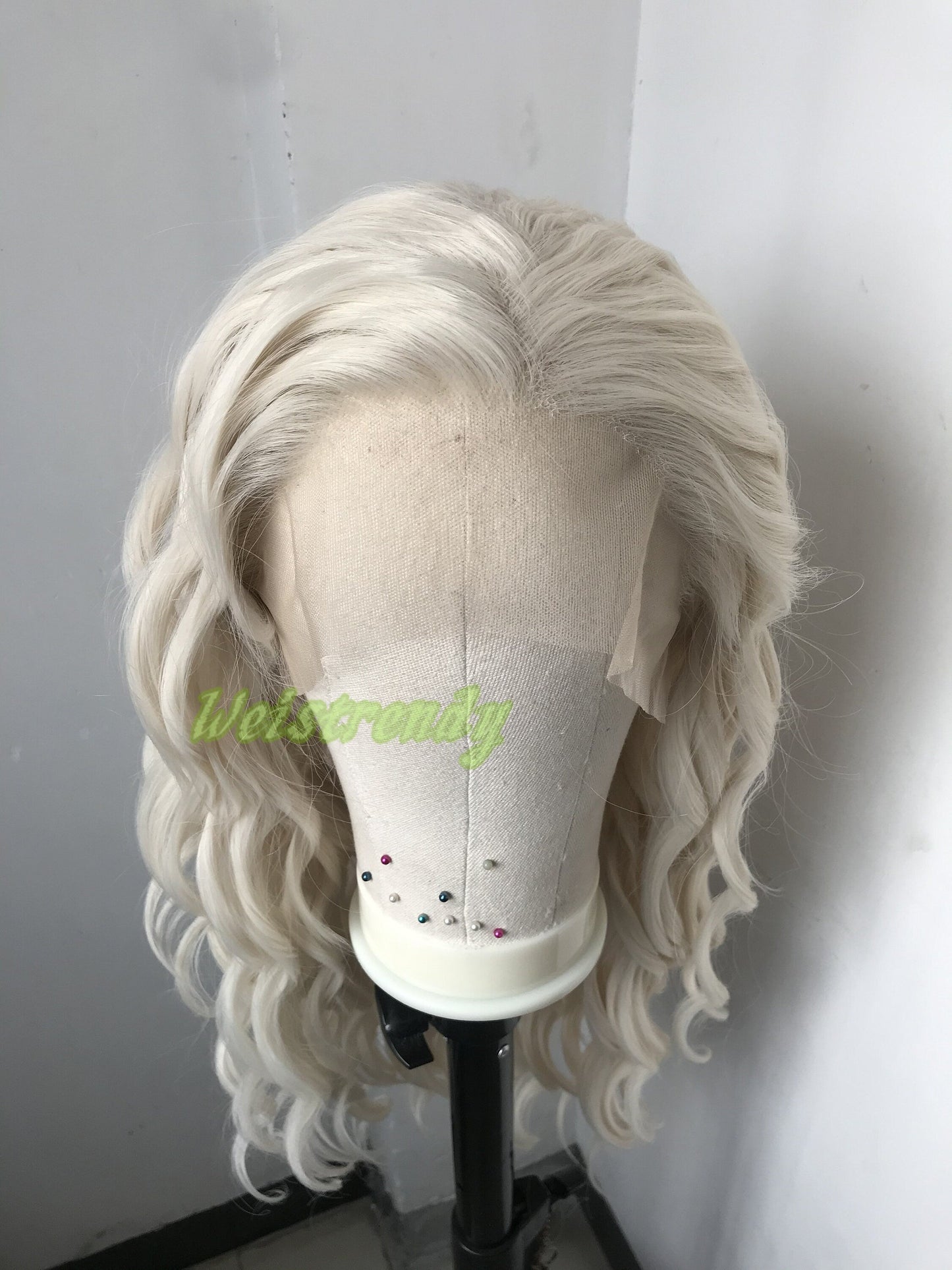 Beige Blonde 24in Long Beachy Wavy Hair Premium Synthetic Swiss Lace Frontal Wig Free Partting Heat Safe
