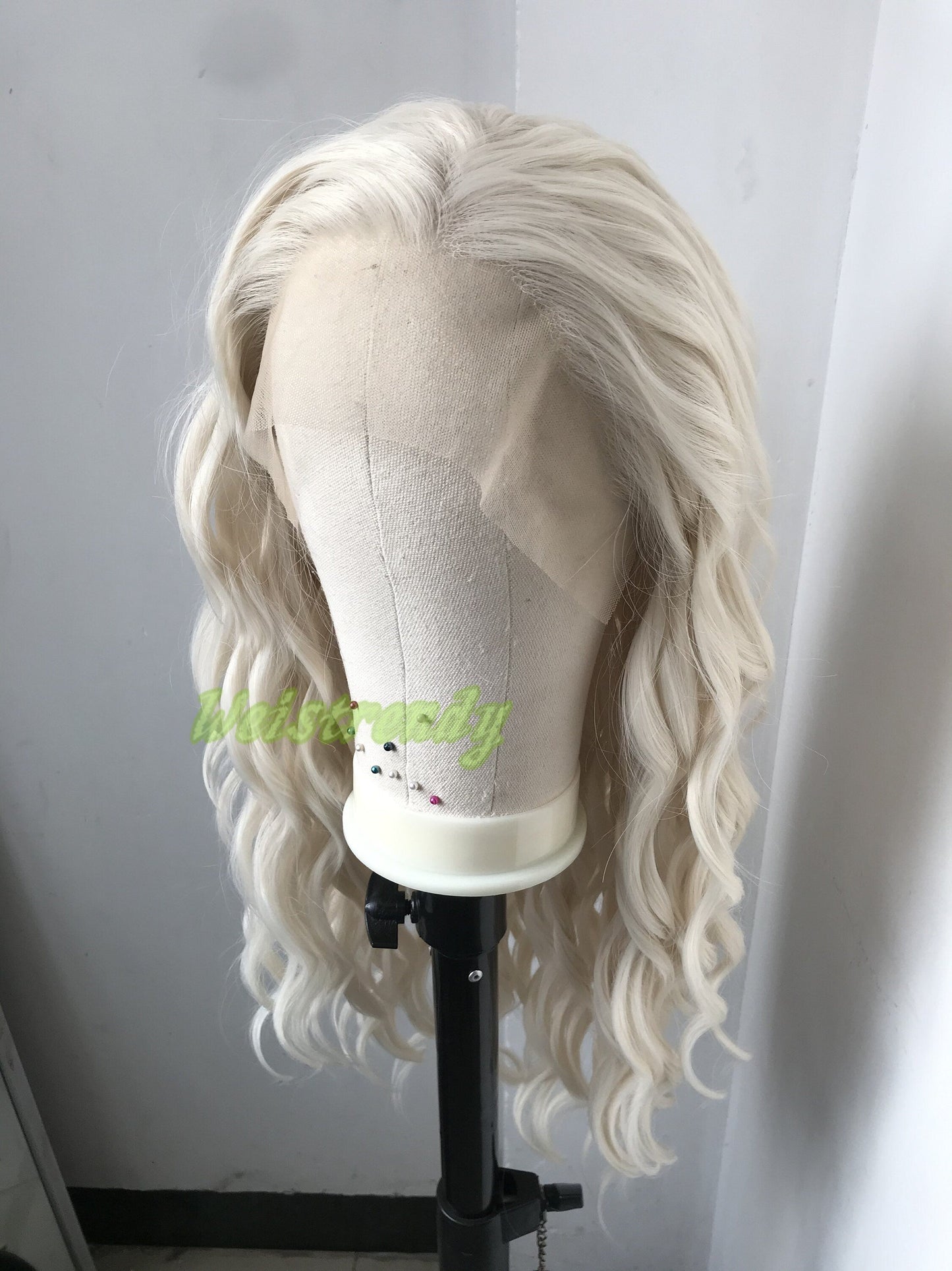 Beige Blonde 24in Long Beachy Wavy Hair Premium Synthetic Swiss Lace Frontal Wig Free Partting Heat Safe
