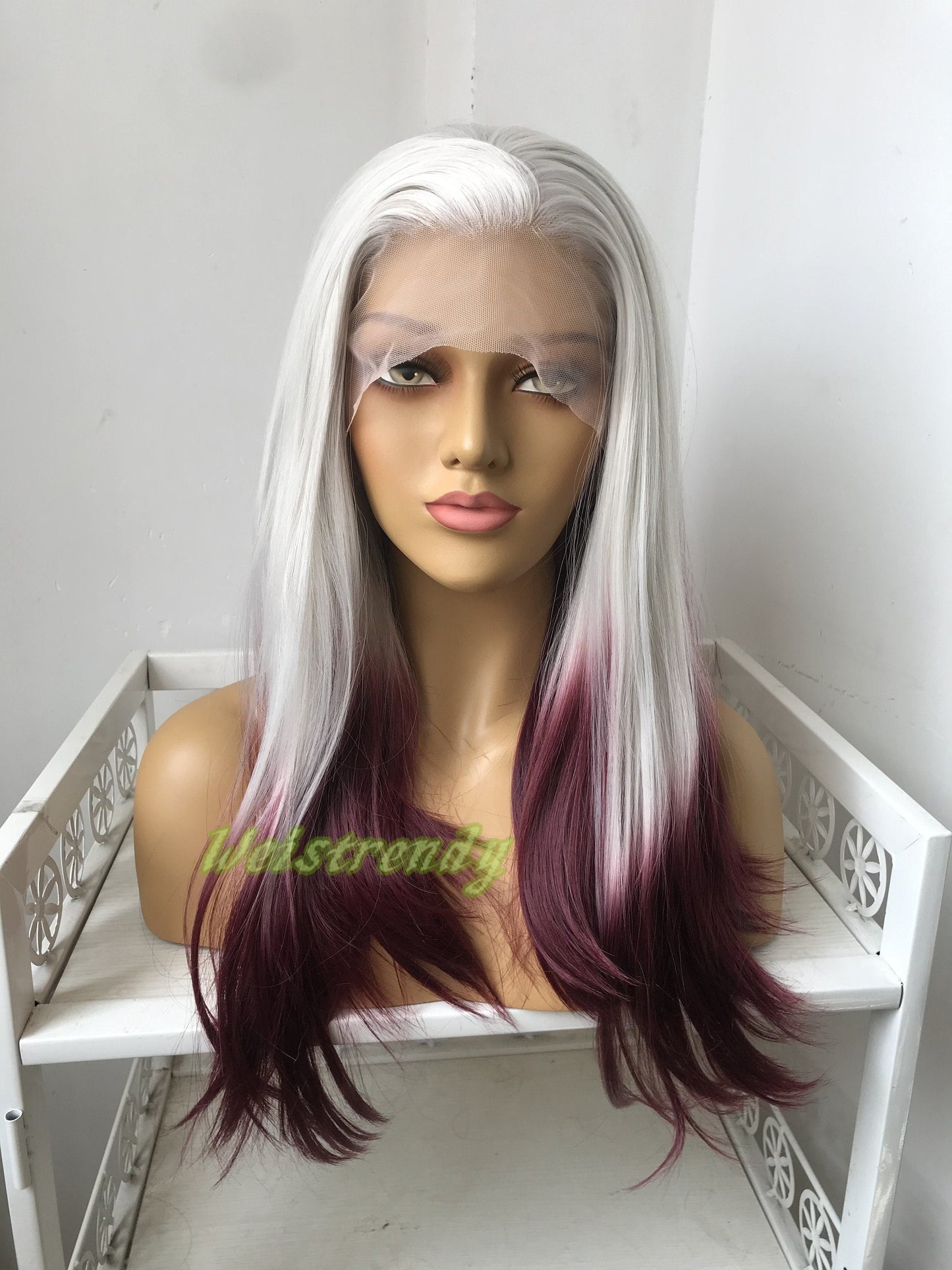 Ash Blonde Burgundy | Wine Red Ombre Long Straight Hair Premium Synthetic Lace frontal Wig Heat Safe