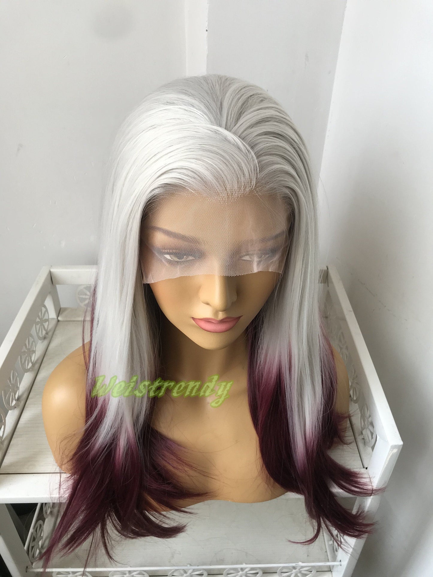 Ash Blonde Burgundy | Wine Red Ombre Long Straight Hair Premium Synthetic Lace frontal Wig Heat Safe