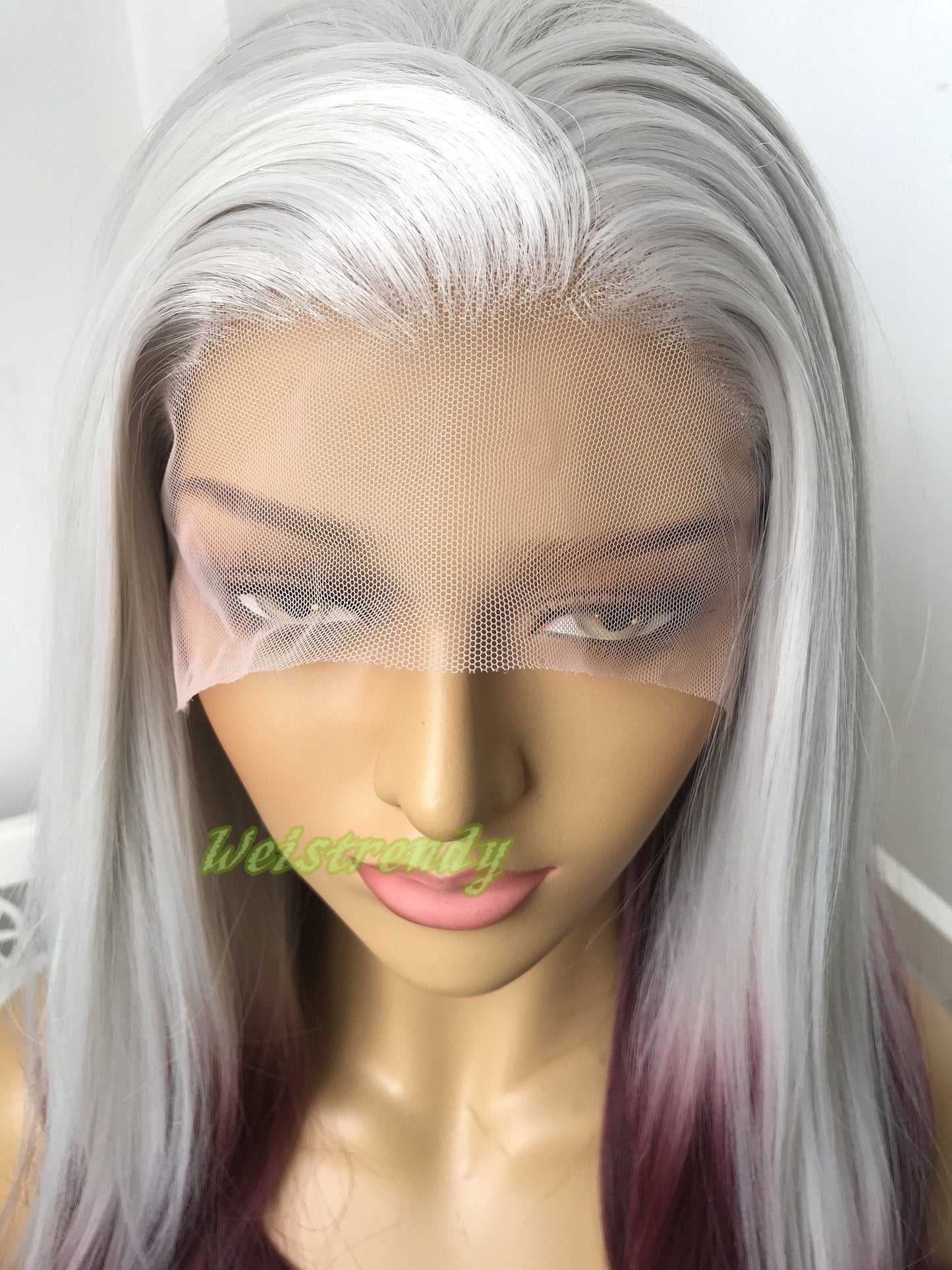 Ash Blonde Burgundy | Wine Red Ombre Long Straight Hair Premium Synthetic Lace frontal Wig Heat Safe