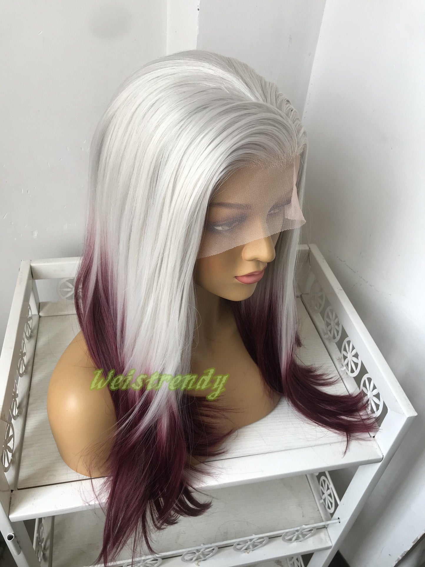 Ash Blonde Burgundy | Wine Red Ombre Long Straight Hair Premium Synthetic Lace frontal Wig Heat Safe
