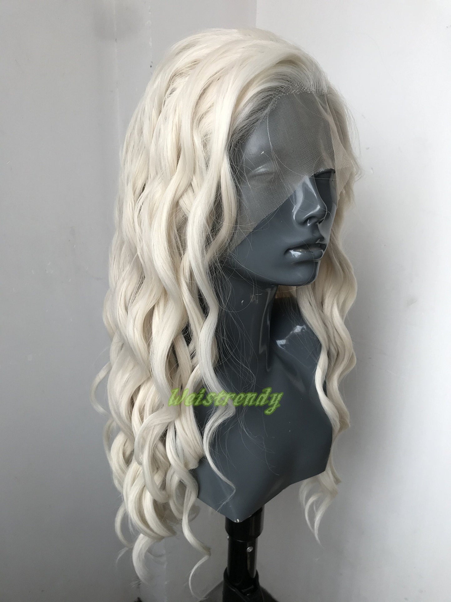Beige Blonde 24in Long Beachy Wavy Hair Premium Synthetic Swiss Lace Frontal Wig Free Partting Heat Safe
