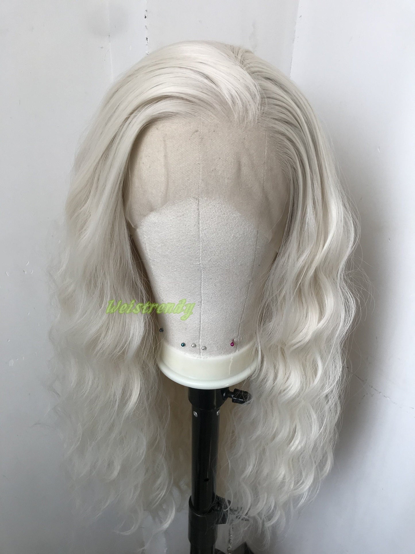 White Blonde | Platinum Blonde Long Waves Wig Premium Synthetic Soft Swiss Lace frontal Wigs Multi Parting