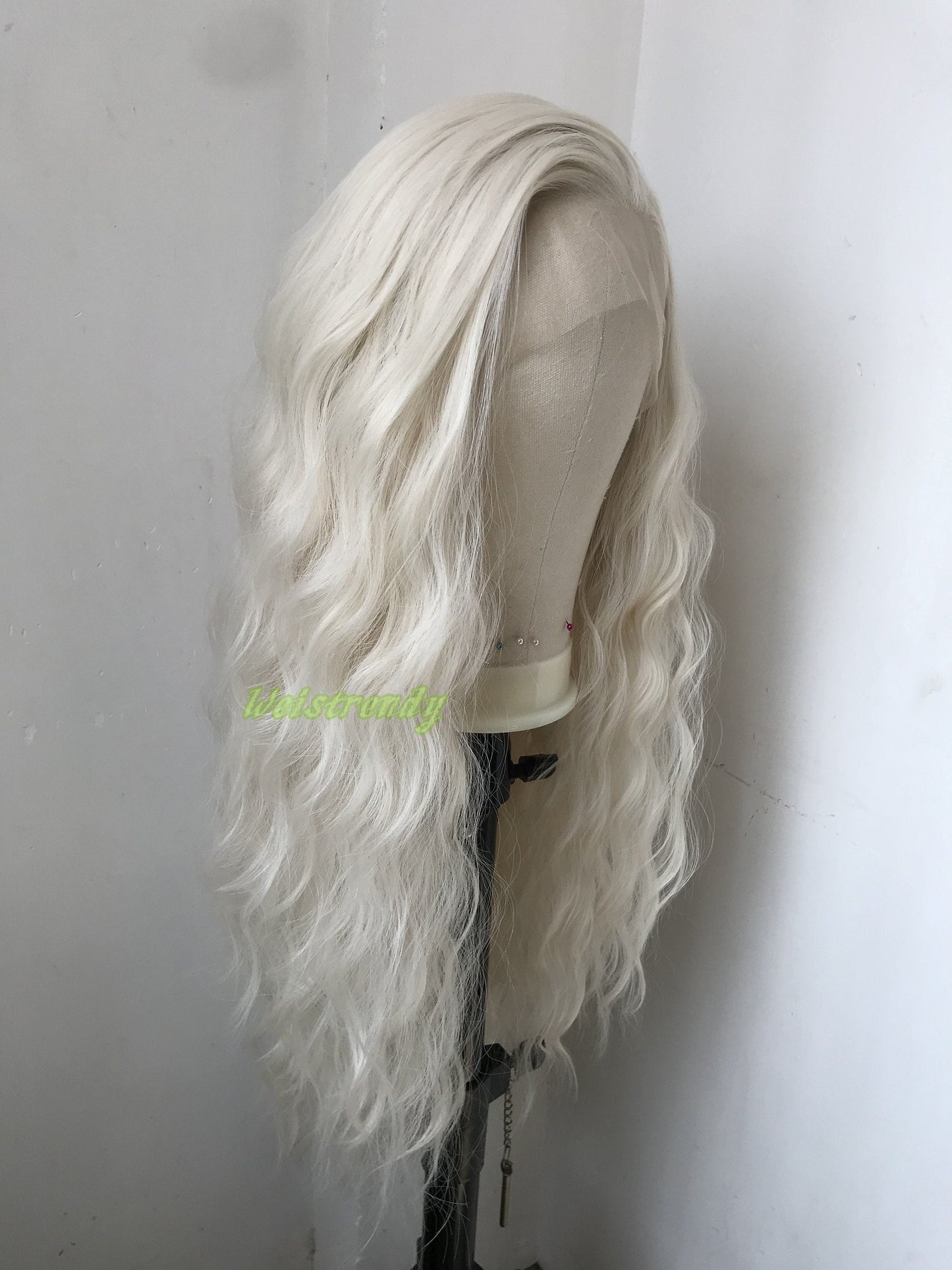 White Blonde | Platinum Blonde Long Waves Wig Premium Synthetic Soft Swiss Lace frontal Wigs Multi Parting