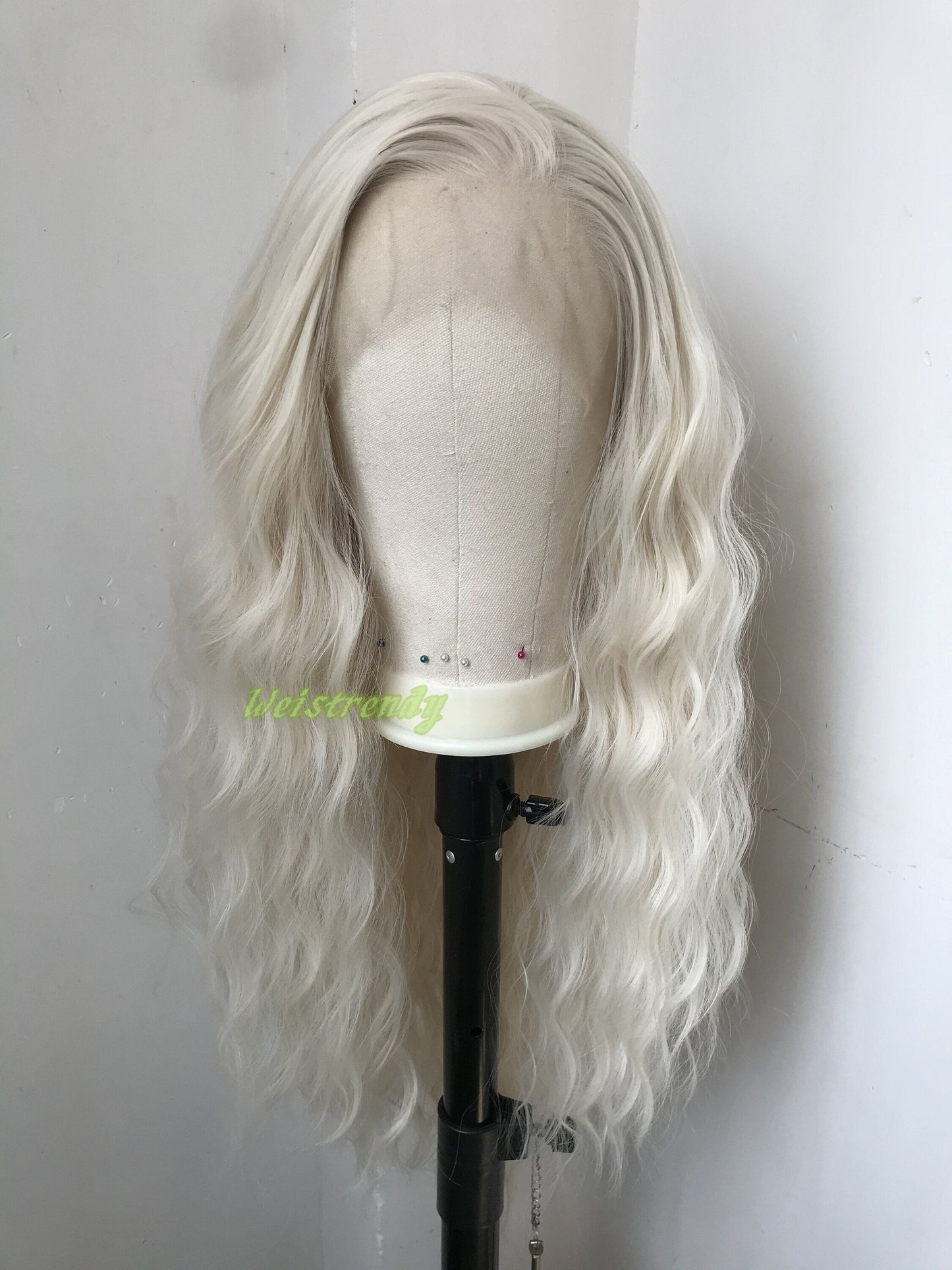 White Blonde | Platinum Blonde Long Waves Wig Premium Synthetic Soft Swiss Lace frontal Wigs Multi Parting