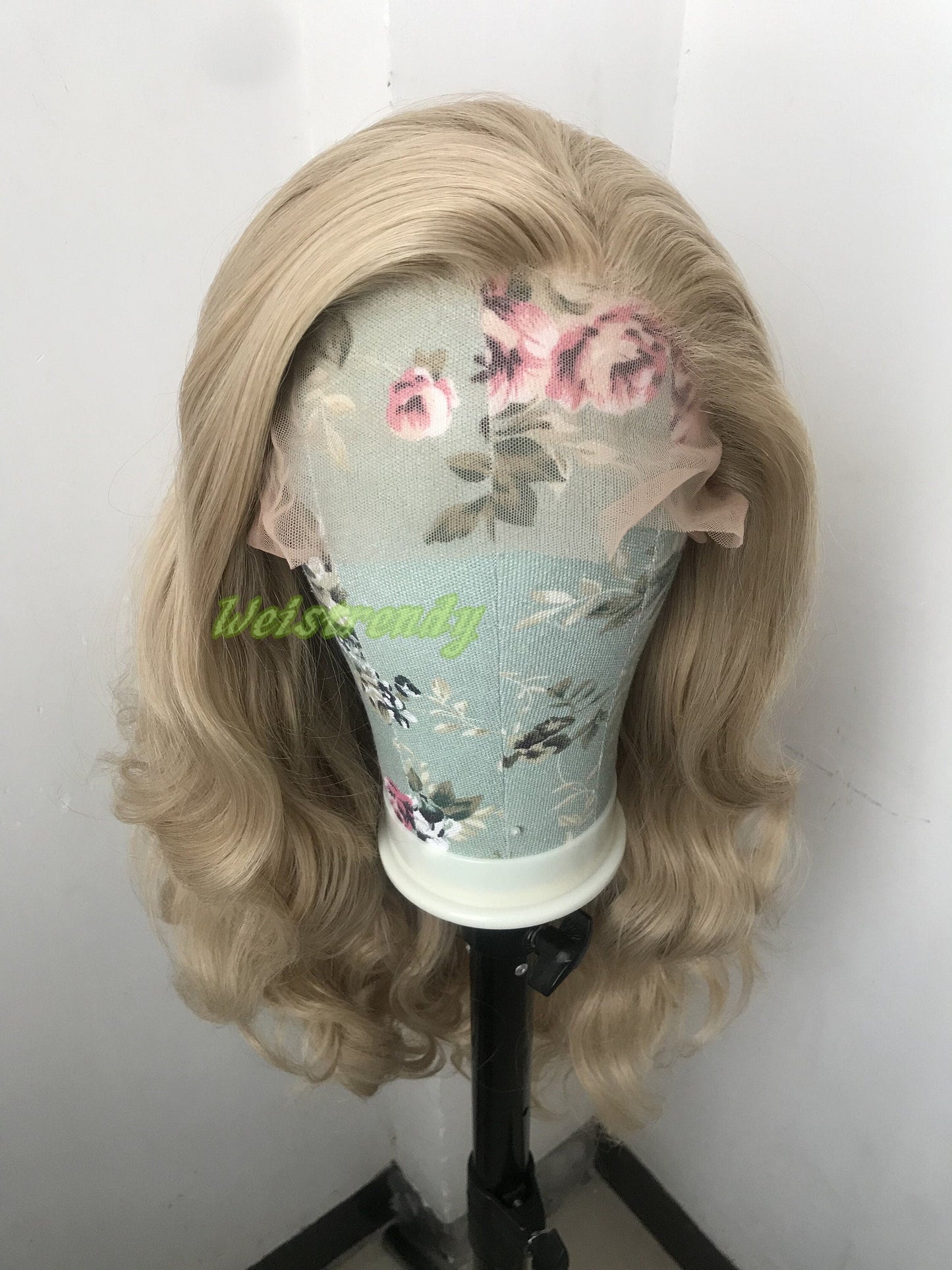 Ash Blonde Long Curls Wavy Hair Hair Premium Synthetic Lace frontal Wig Heat Safe