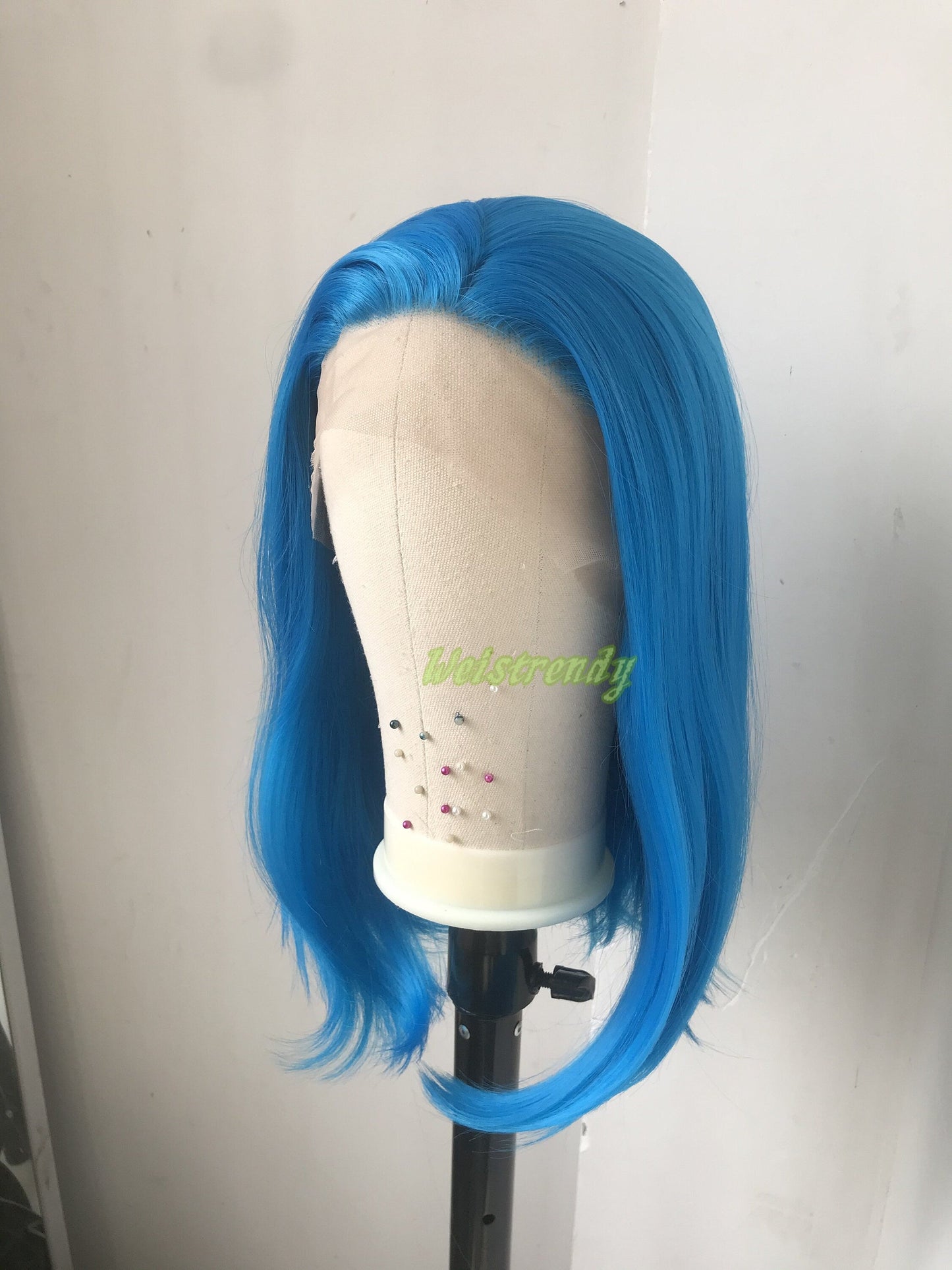 Bright Blue Short Straight BOB Hair Premium Synthetic Lace Frontal Wig with Natural Hairline