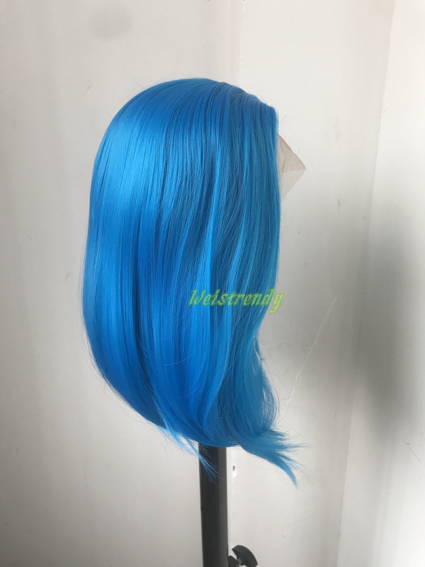 Bright Blue Short Straight BOB Hair Premium Synthetic Lace Frontal Wig with Natural Hairline