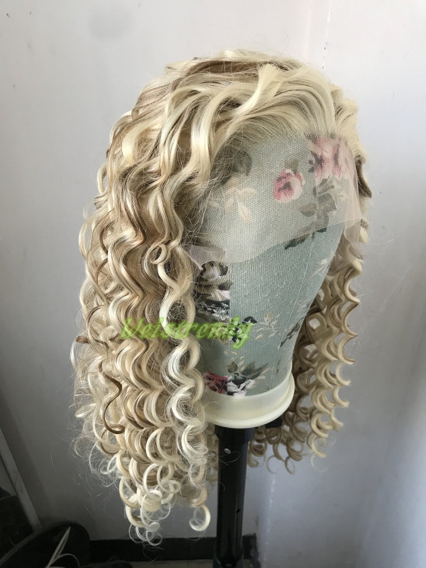 Mixed Blonde Brown Long Ring Curls Wigs Premium Synthetic Fibre Heat Safe Glueless Lace Frontal Wig