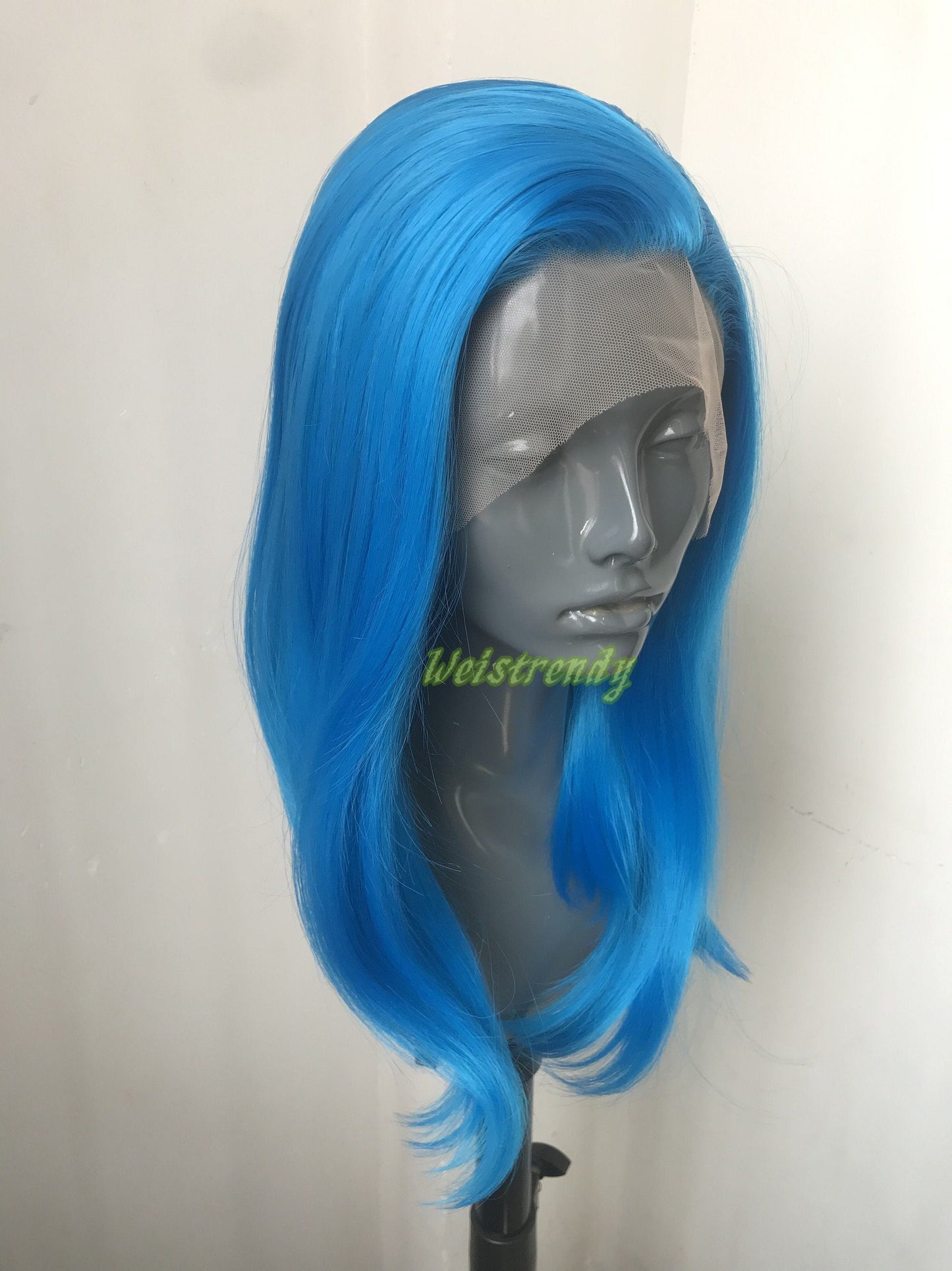 Bright Blue Short Straight BOB Hair Premium Synthetic Lace Frontal Wig with Natural Hairline