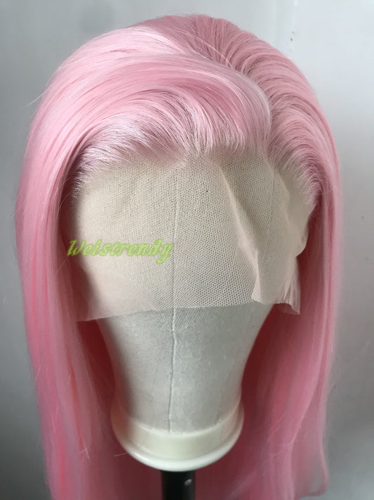Pastel Pink | Ice Pink Long Straight Hair Premium Synthetic Lace Front Wig Realistic Heat Friendly