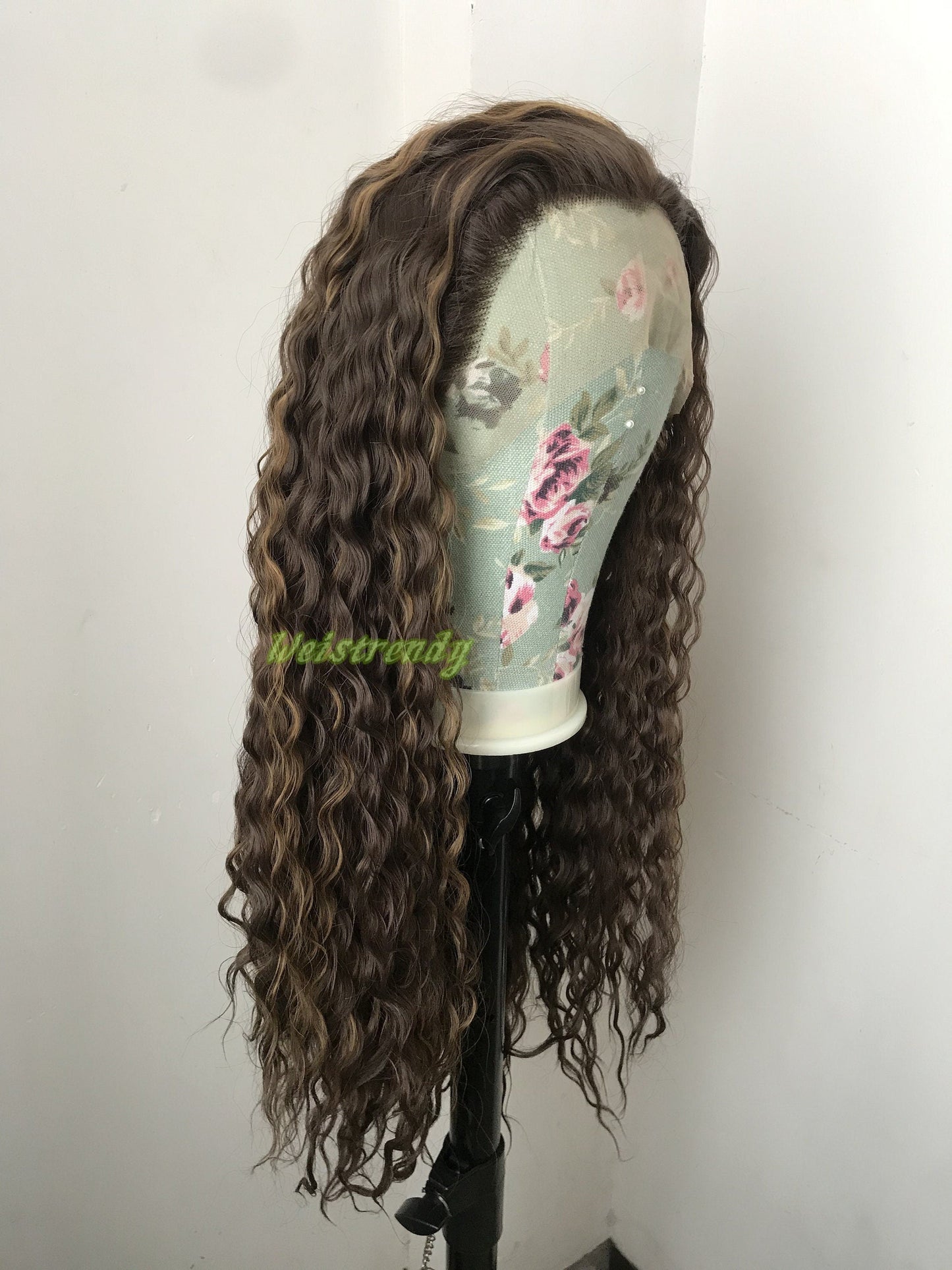 Mixed Brown Light Brown Highlights Long waves Hair Premium Synthetic Fibre Heat Safe Lace Frontal Wig