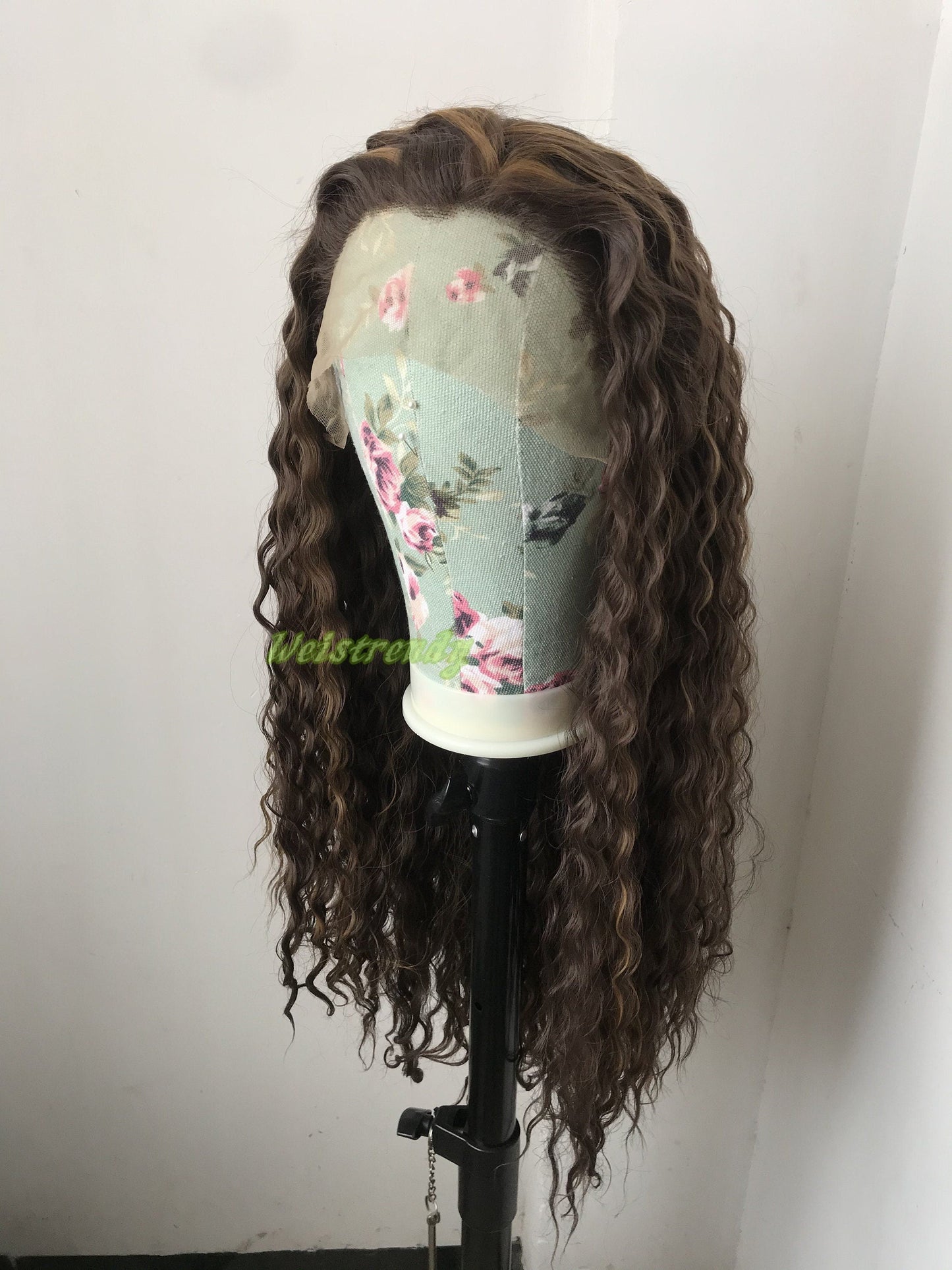 Mixed Brown Light Brown Highlights Long waves Hair Premium Synthetic Fibre Heat Safe Lace Frontal Wig