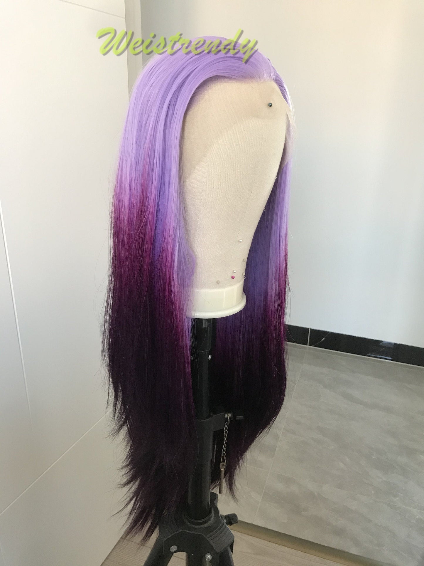 Inspired by Morning Glory Lilac into Dark purple Ombre Wigs Long Straight hairstyle wigs Synthetic Swiss Lace frontal Wigs Heat Safe