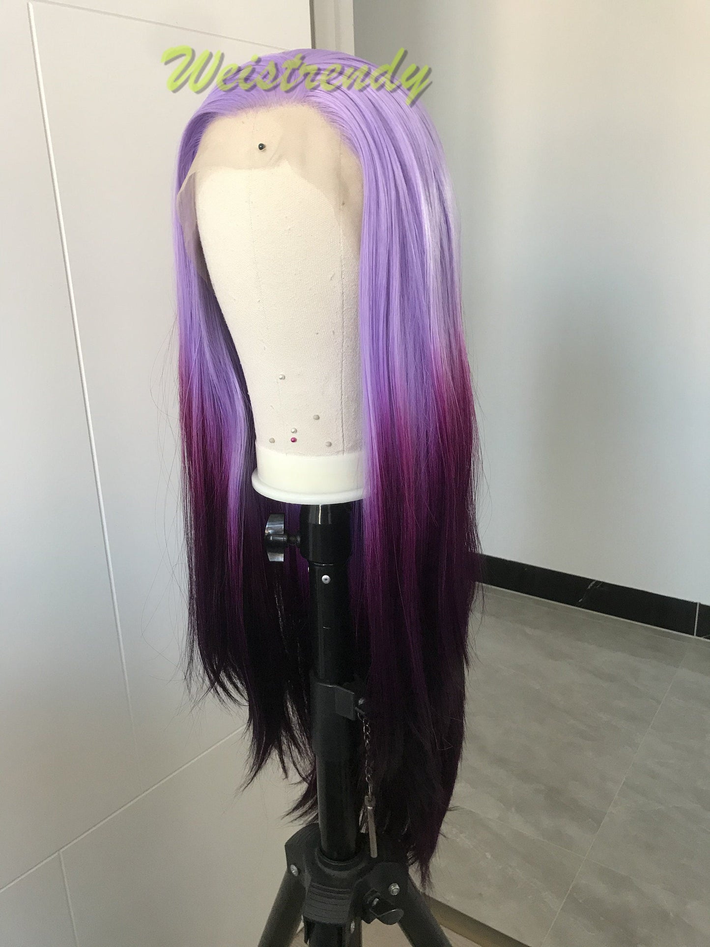 Inspired by Morning Glory Lilac into Dark purple Ombre Wigs Long Straight hairstyle wigs Synthetic Swiss Lace frontal Wigs Heat Safe