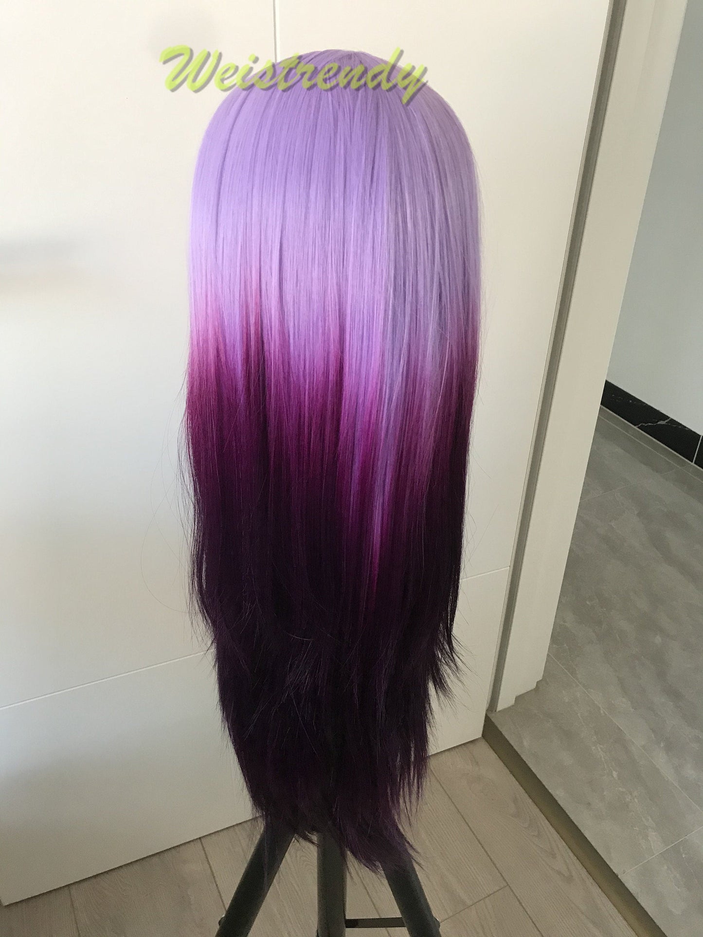 Inspired by Morning Glory Lilac into Dark purple Ombre Wigs Long Straight hairstyle wigs Synthetic Swiss Lace frontal Wigs Heat Safe