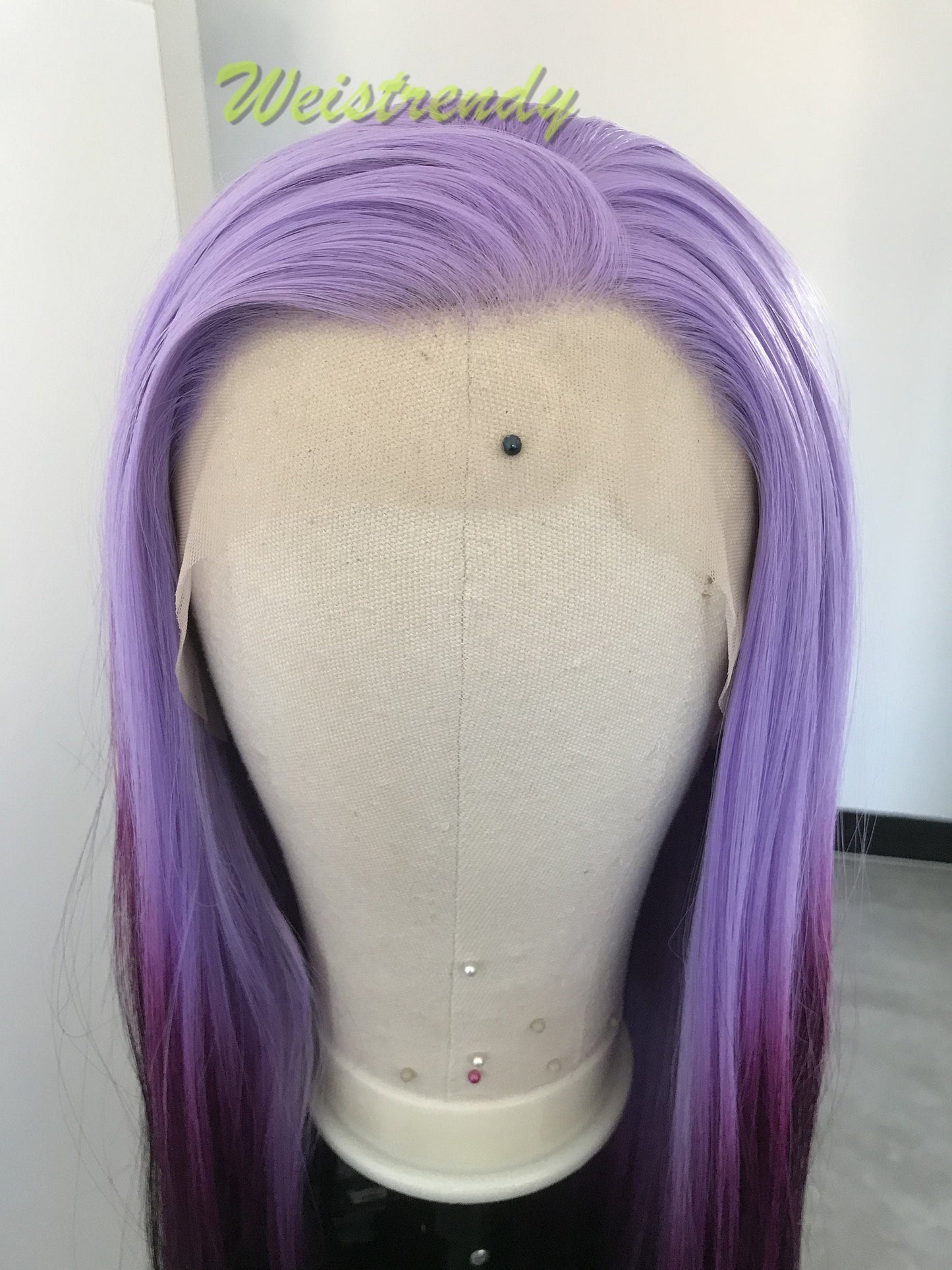 Inspired by Morning Glory Lilac into Dark purple Ombre Wigs Long Straight hairstyle wigs Synthetic Swiss Lace frontal Wigs Heat Safe