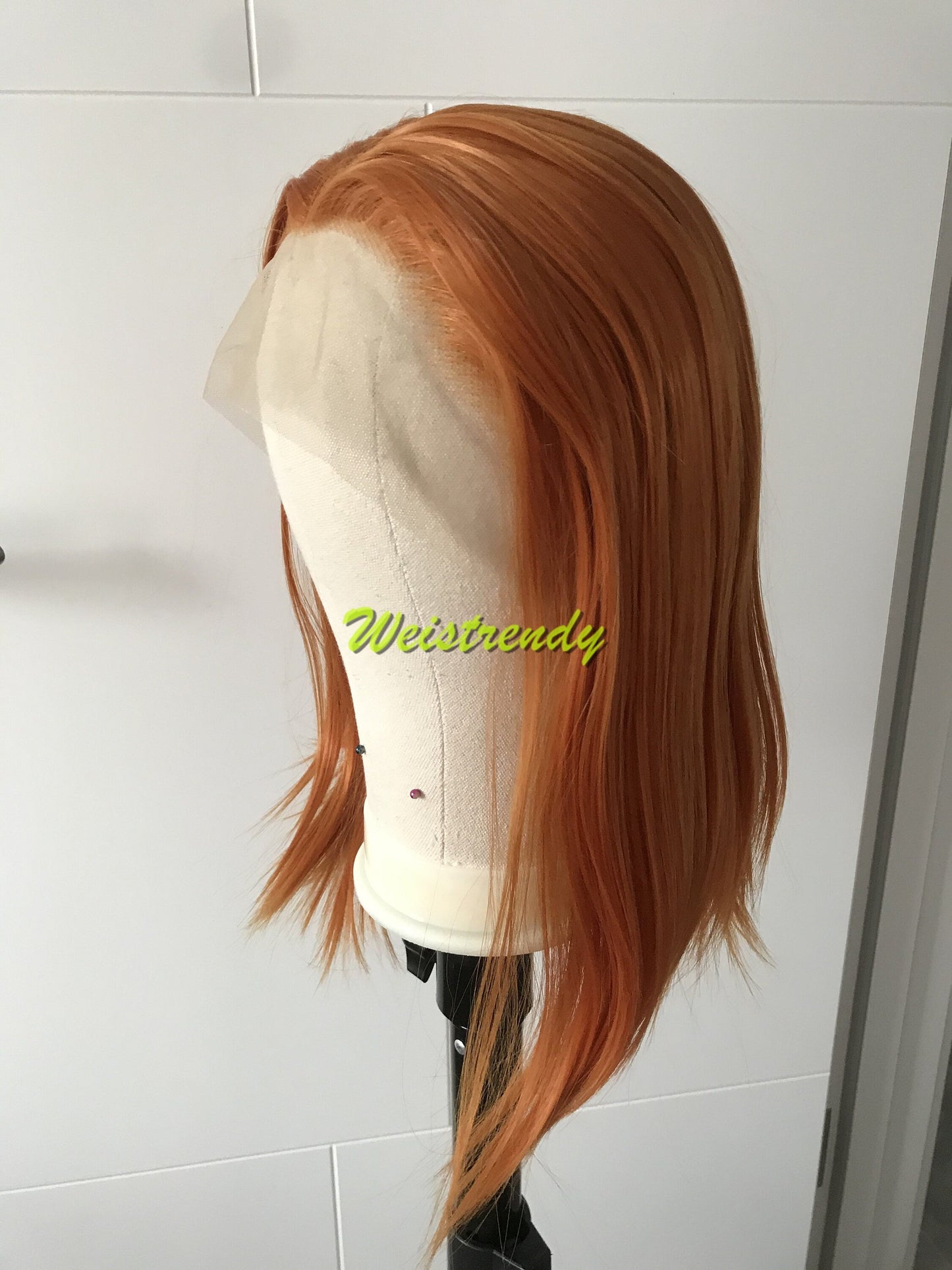 Ginger | Orange Short Silky Straight Bob Hair Premium Synthetic Lace Frontal Wig Heat Safe