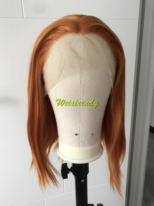 Ginger | Orange Short Silky Straight Bob Hair Premium Synthetic Lace Frontal Wig Heat Safe