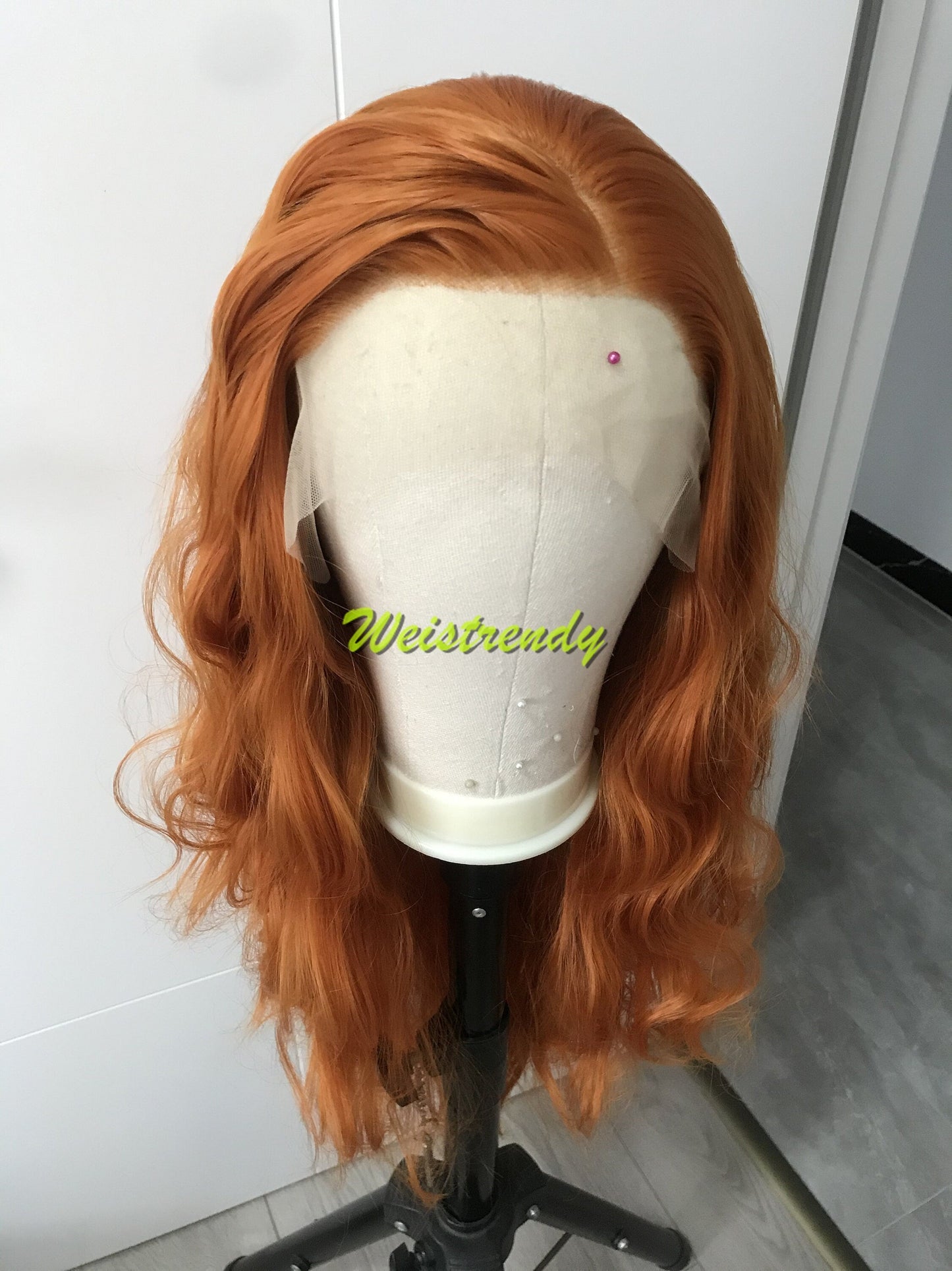 Ginger Orange Long Wavy Hair Premium Synthetic Soft Swiss Lace Front Wig Multi Part