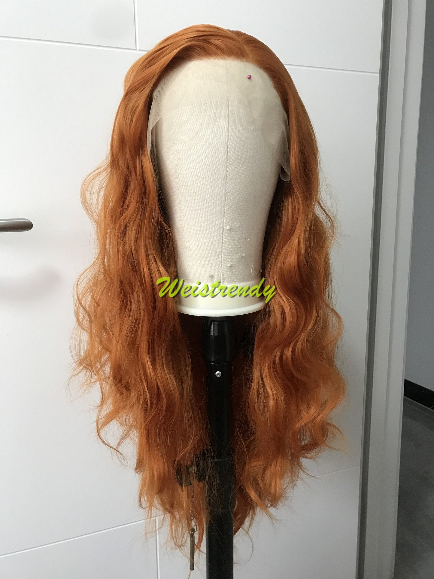 Ginger Orange Long Wavy Hair Premium Synthetic Soft Swiss Lace Front Wig Multi Part