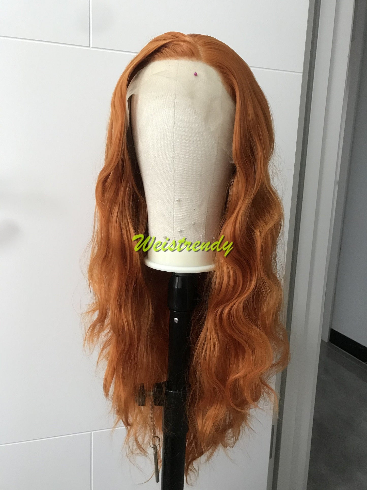 Ginger Orange Long Wavy Hair Premium Synthetic Soft Swiss Lace Front Wig Multi Part