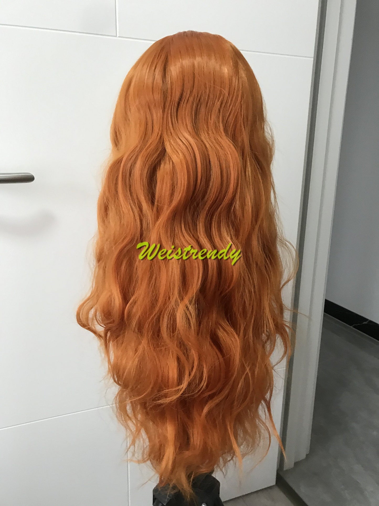 Ginger Orange Long Wavy Hair Premium Synthetic Soft Swiss Lace Front Wig Multi Part