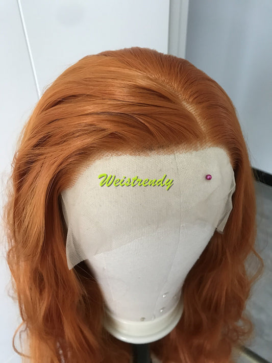 Ginger Orange Long Wavy Hair Premium Synthetic Soft Swiss Lace Front Wig Multi Part