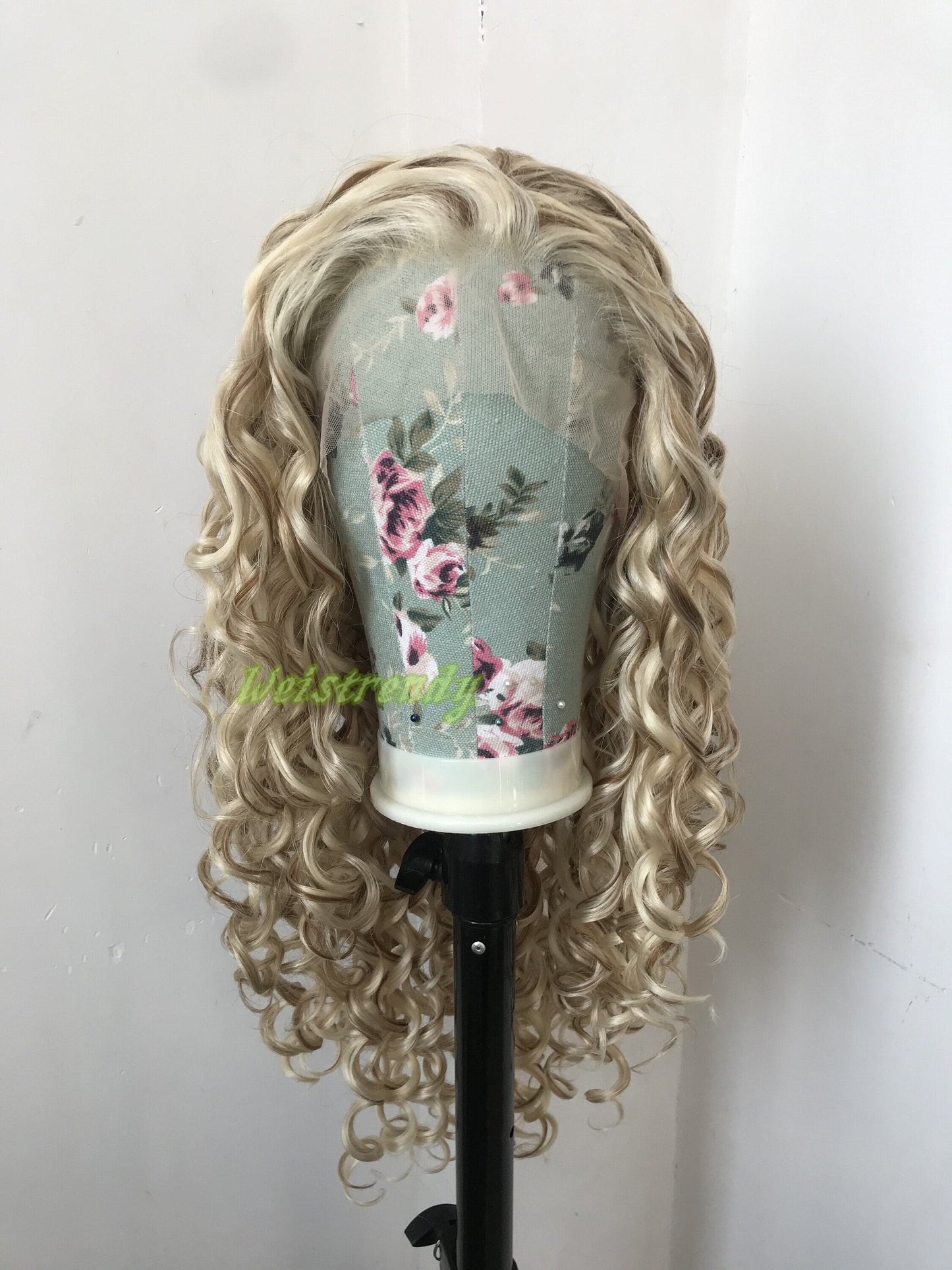 Mixed Blonde Brown Long Ring Curls Wigs Premium Synthetic Fibre Heat Safe Glueless Lace Frontal Wig