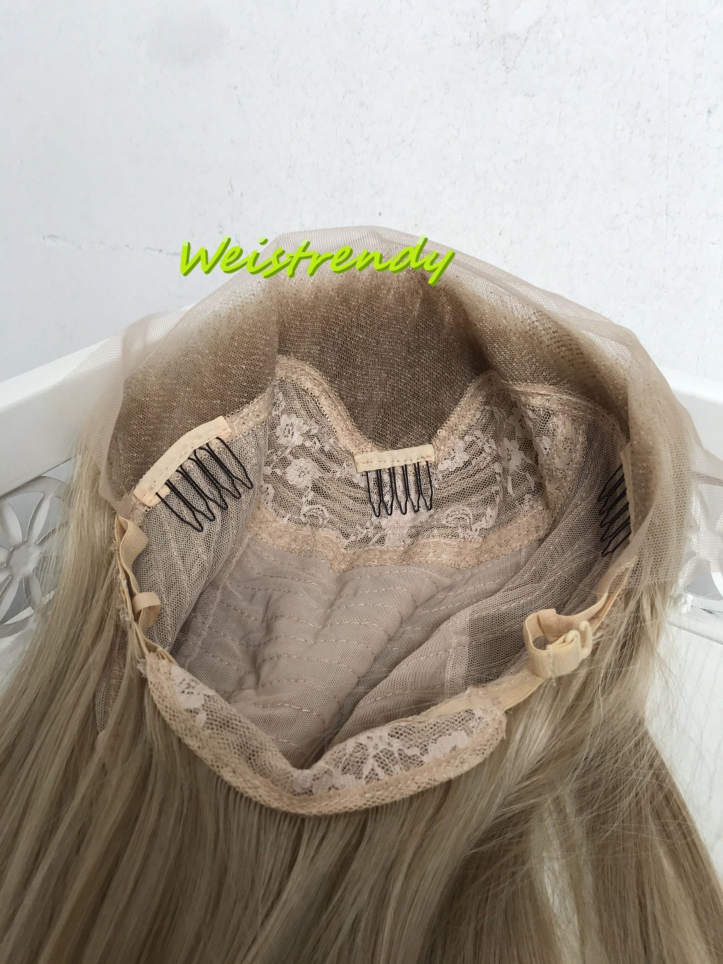Ash Blonde 28in Long Straight Hair Premium Synthetic Lace Front Wig Multi Parting