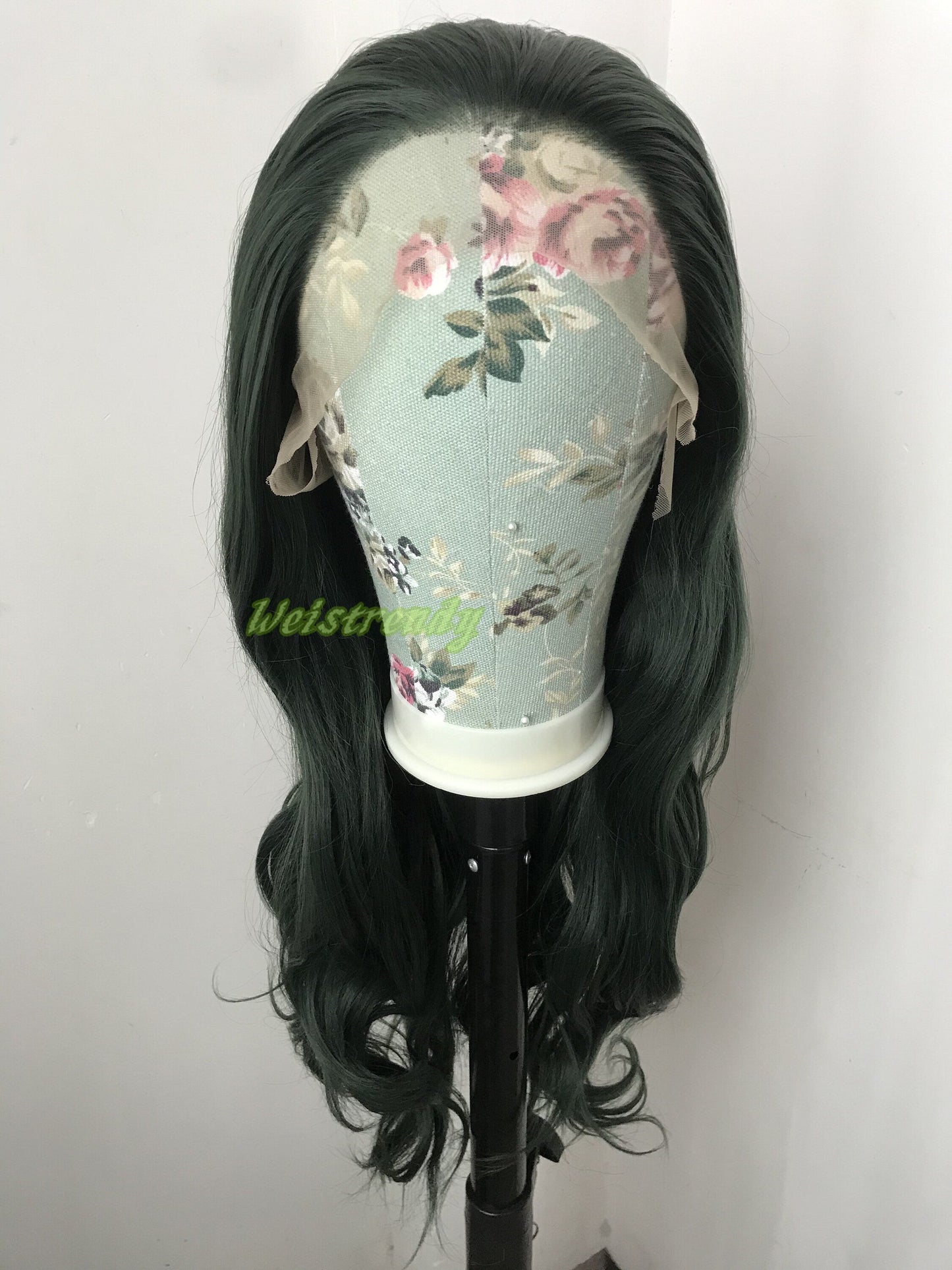 Dark Green | Christmas Green Long Wavy Hair Multi Part Premium Synthetic Soft Swiss Lace Wig Heat Friendly