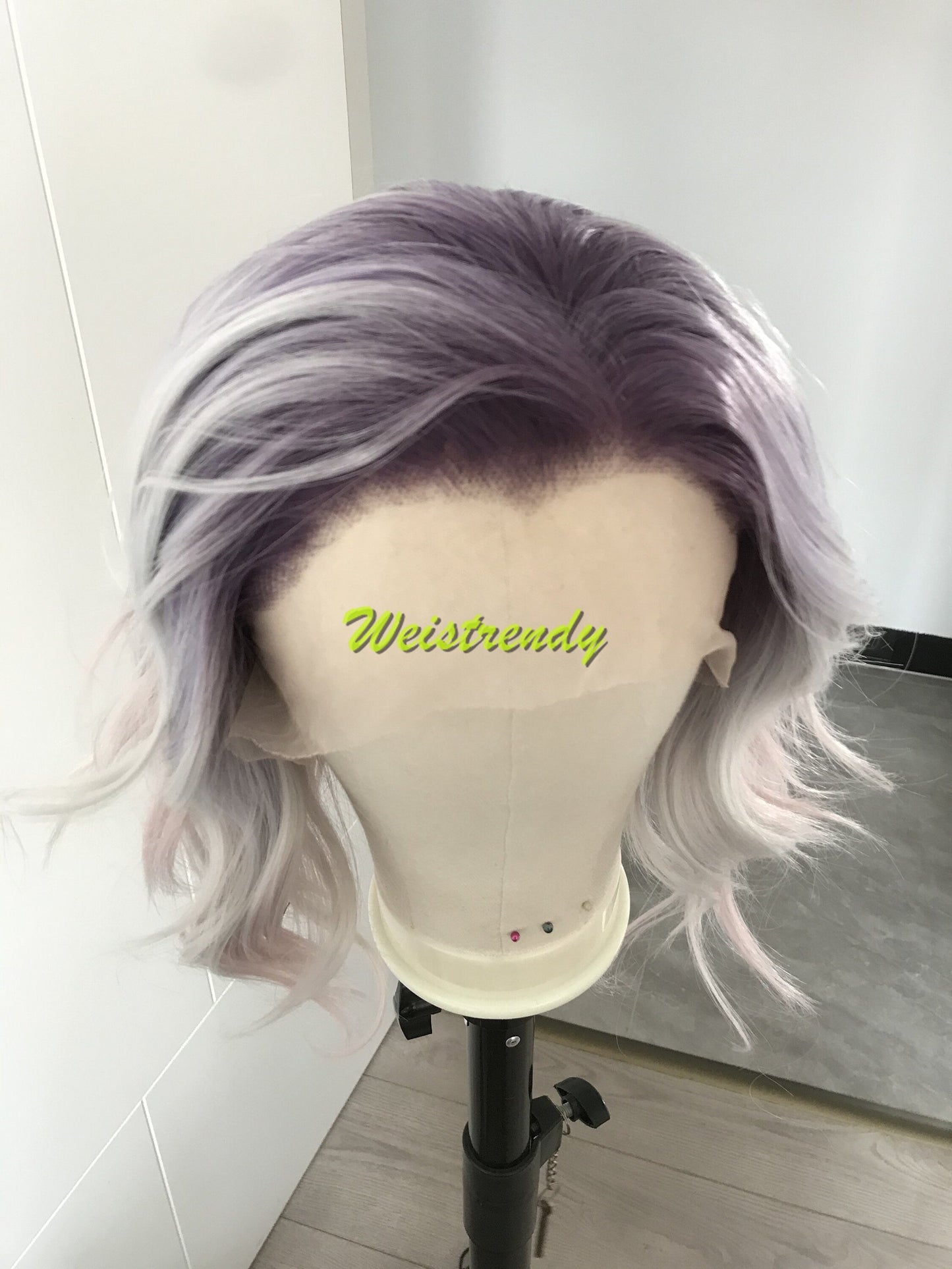 Mystery Pastel Purple Rainbow Lilac into Light Pink in 10 Stylish Wavy Bob Hair Lace frontal Synthetic Wig