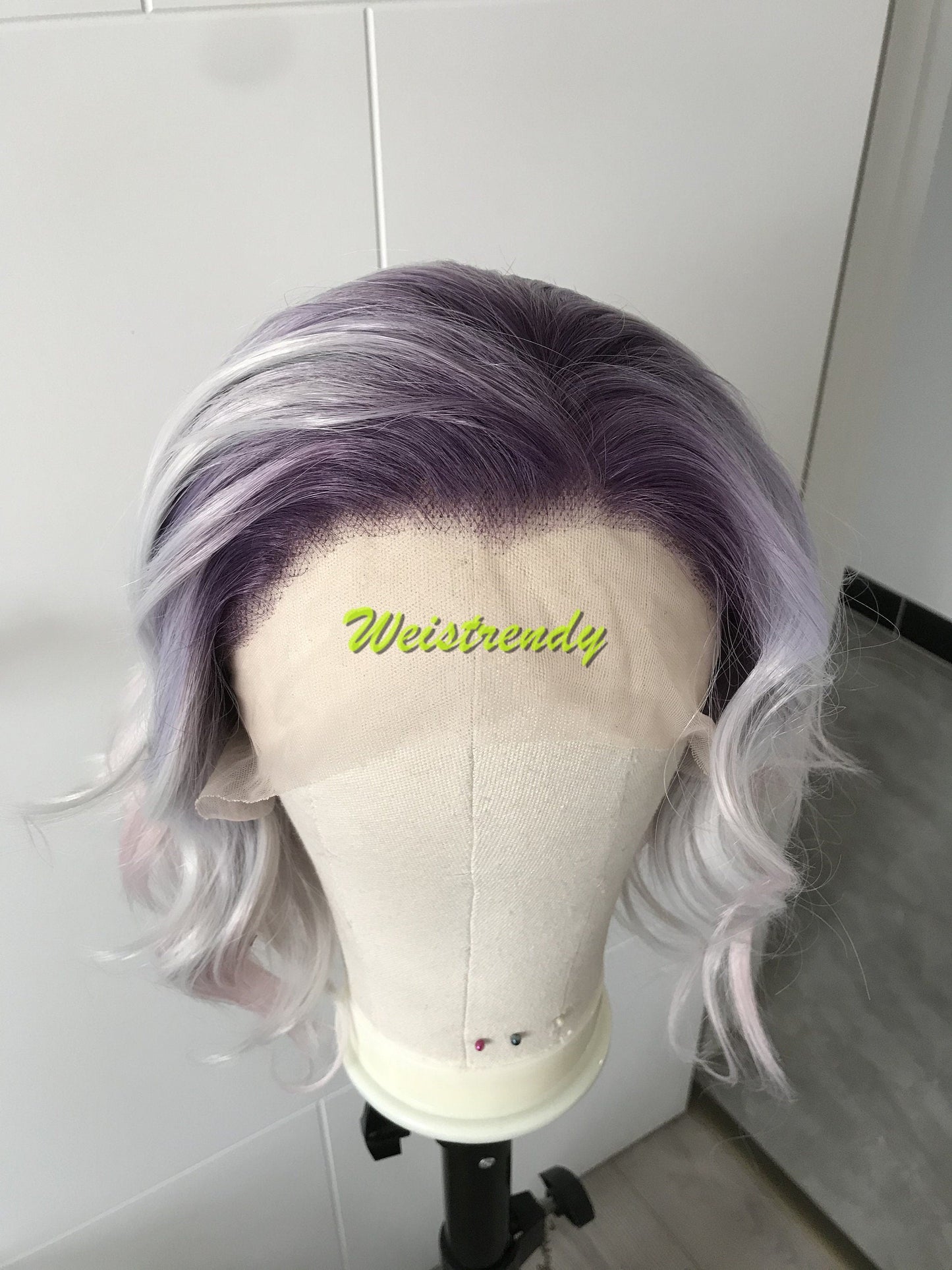Mystery Pastel Purple Rainbow Lilac into Light Pink in 10 Stylish Wavy Bob Hair Lace frontal Synthetic Wig