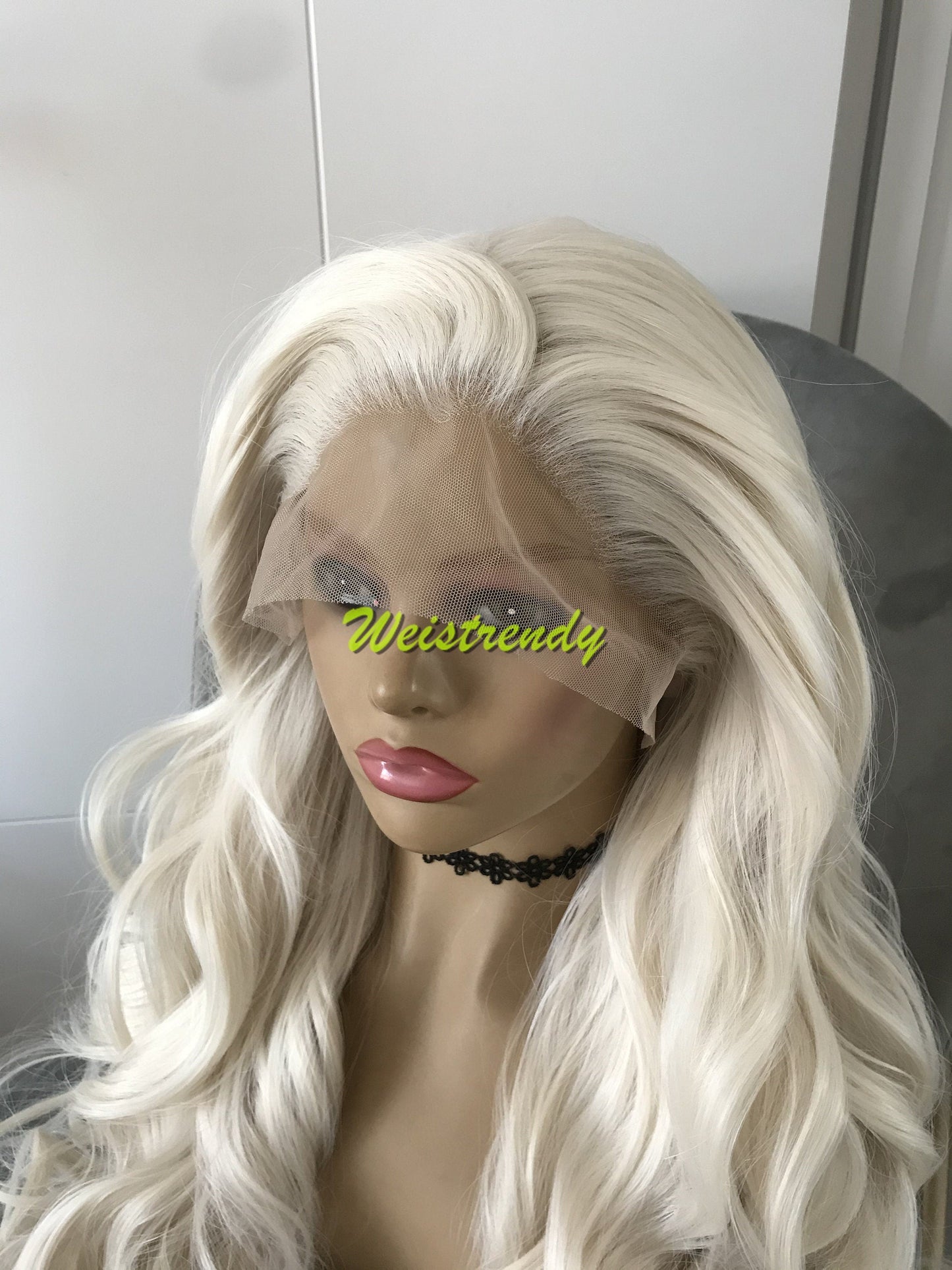 Long Curly Wave Platinum Blonde Synthetic Lace Front Wig Multi Part for White Women