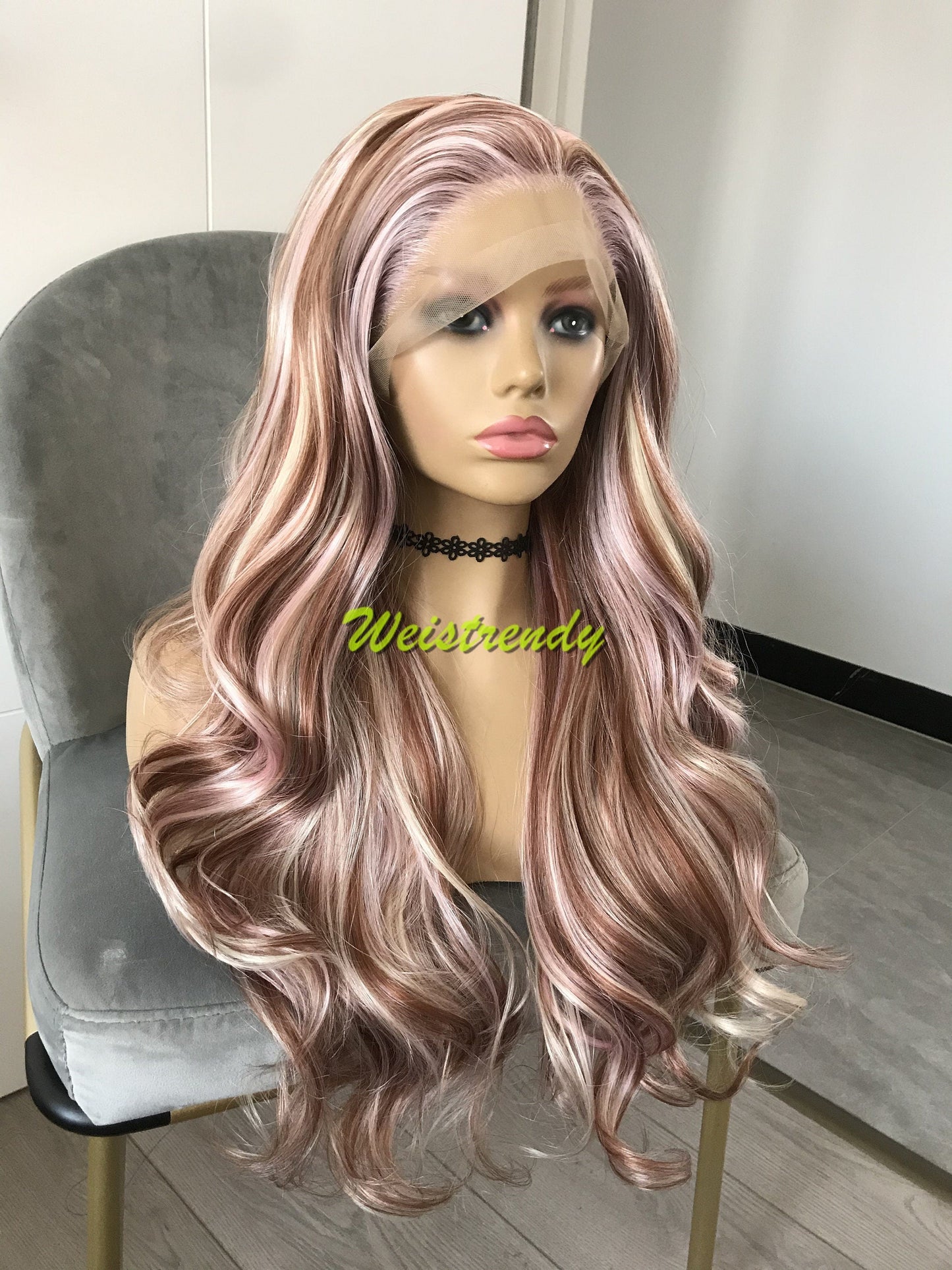 Inspired by Shale - Pink Blonde Brown Mixed Colors Body Wave Lace Frontal Multi Part Wig Realistic