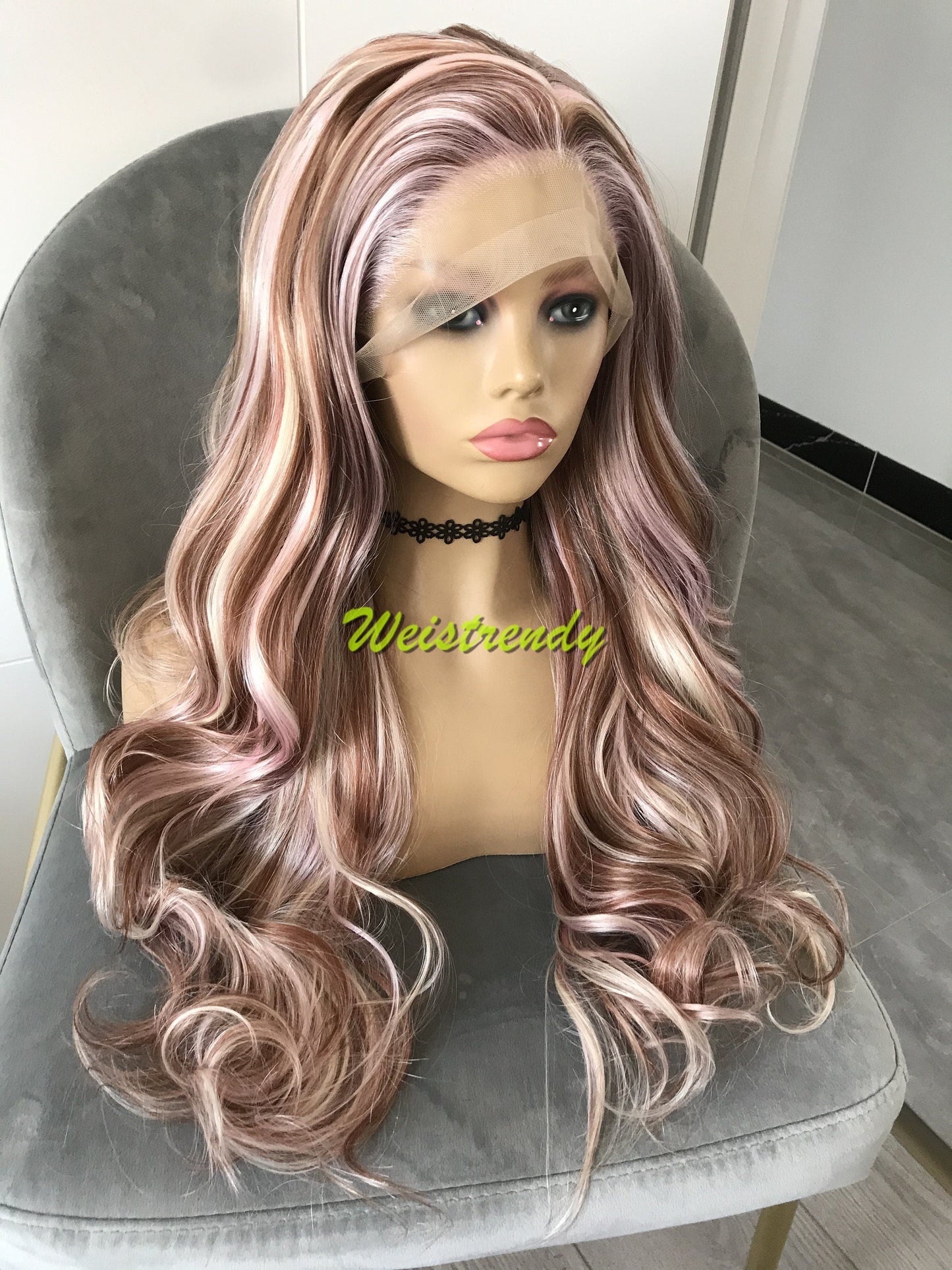 Inspired by Shale - Pink Blonde Brown Mixed Colors Body Wave Lace Frontal Multi Part Wig Realistic