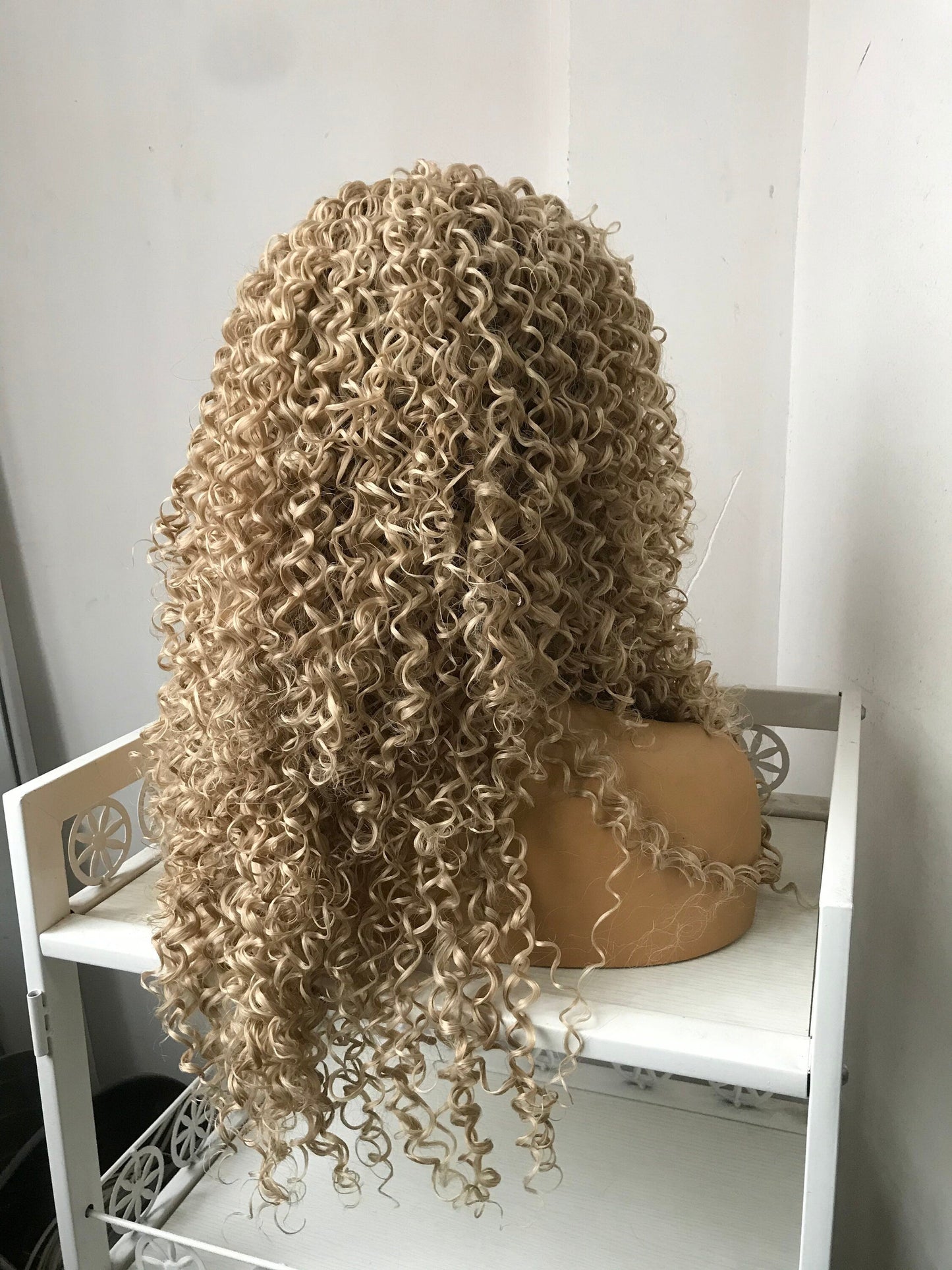 Dark Roots Ombre Ash Blonde Long Afro Curly Wigs Premium Synthetic Hair Wigs Daily Wigs