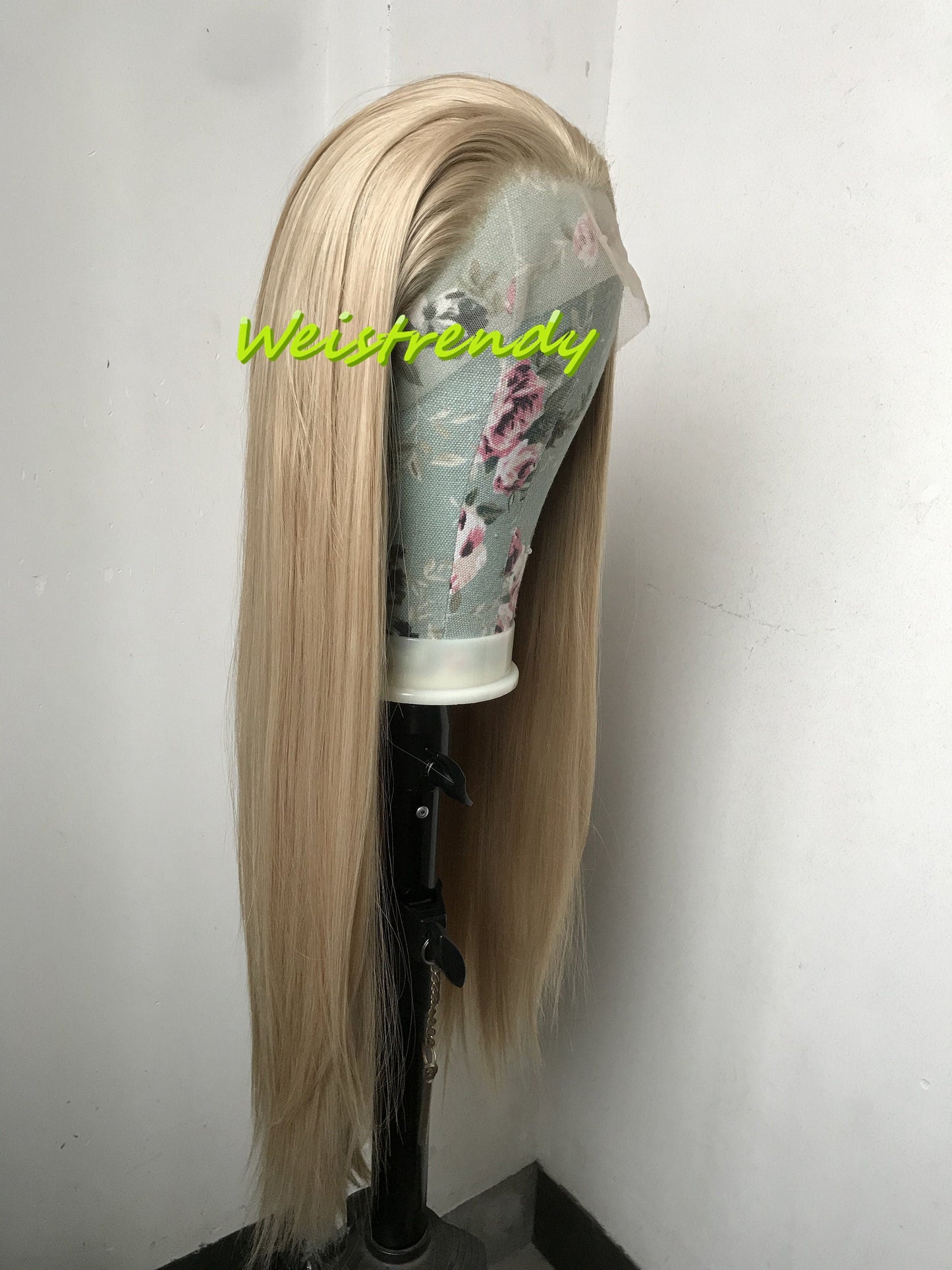 Ash Blonde 28in Long Straight Hair Premium Synthetic Lace Front Wig Multi Parting