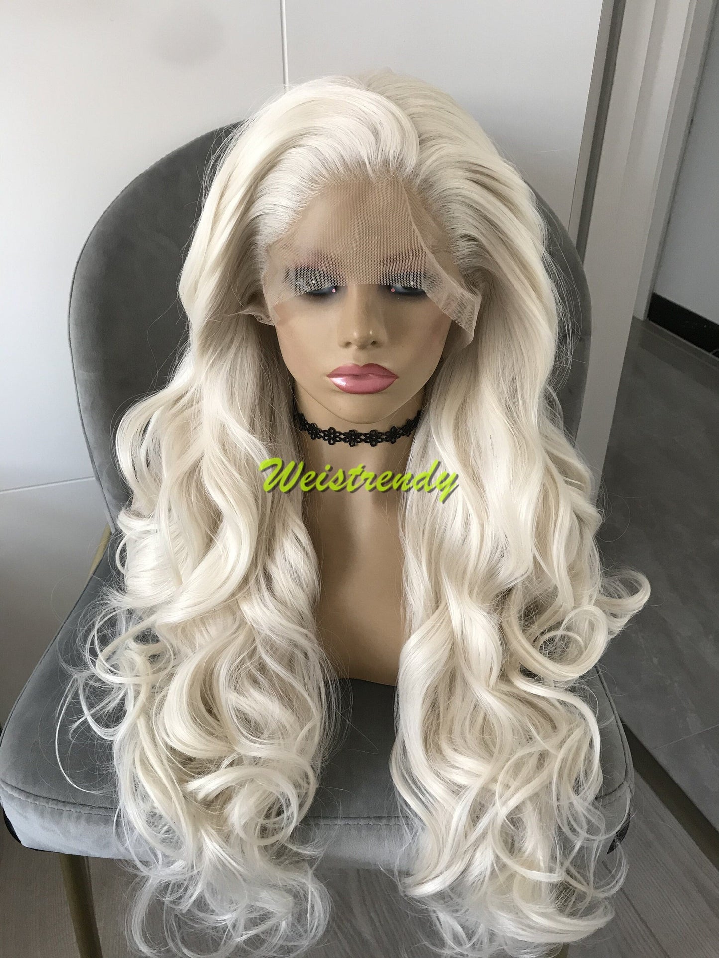 Long Curly Wave Platinum Blonde Synthetic Lace Front Wig Multi Part for White Women