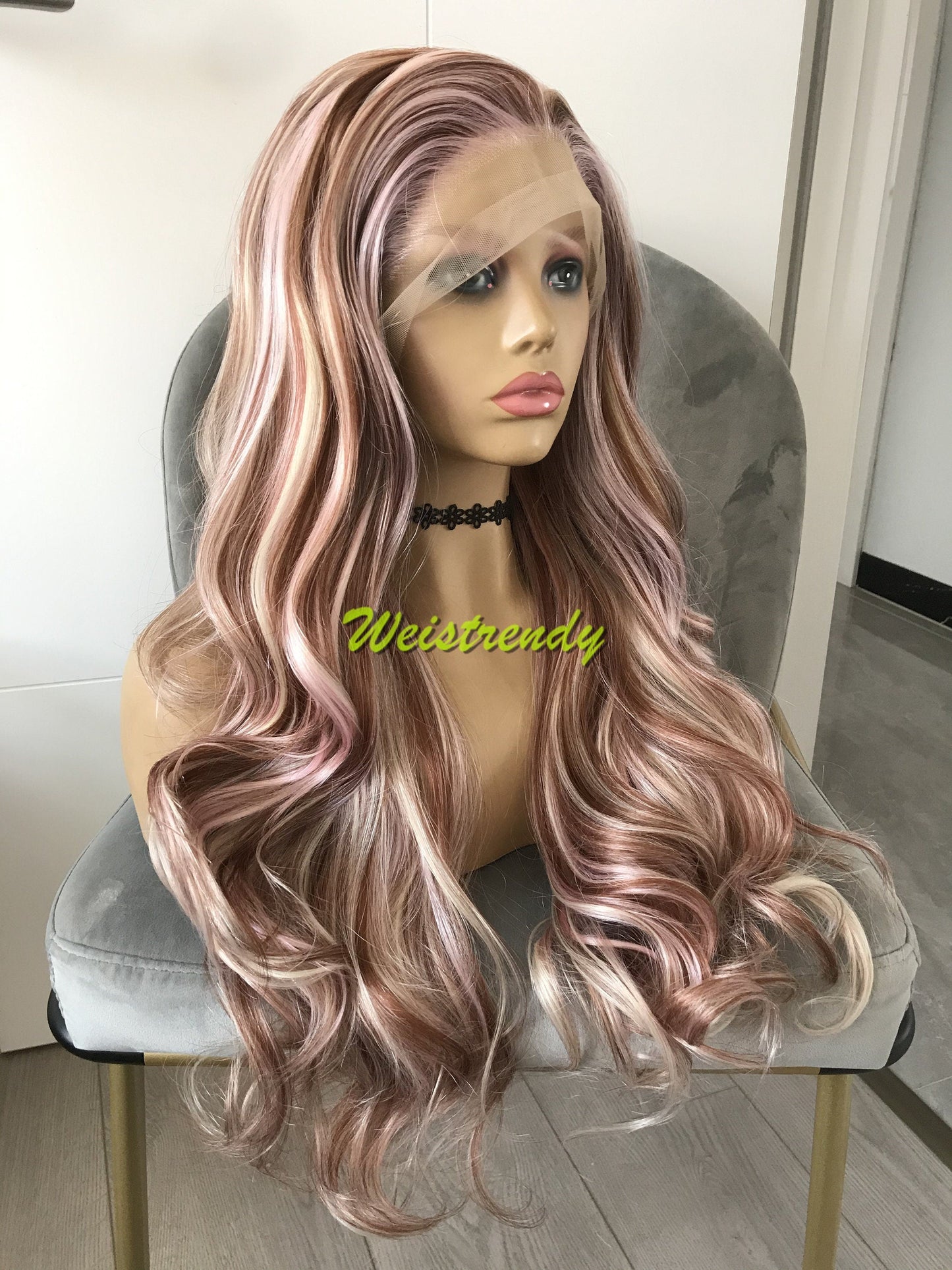 Inspired by Shale - Pink Blonde Brown Mixed Colors Body Wave Lace Frontal Multi Part Wig Realistic