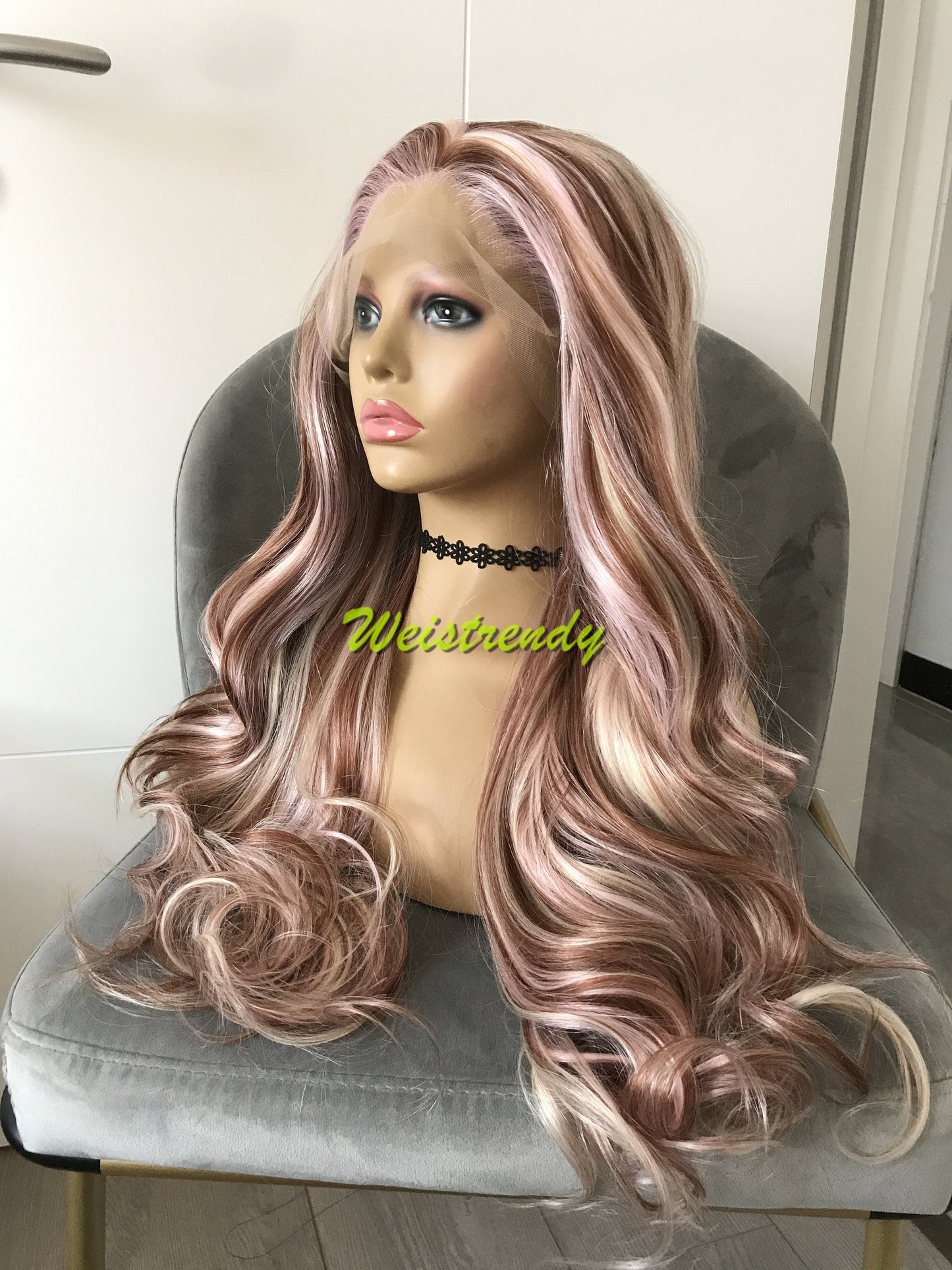 Inspired by Shale - Pink Blonde Brown Mixed Colors Body Wave Lace Frontal Multi Part Wig Realistic