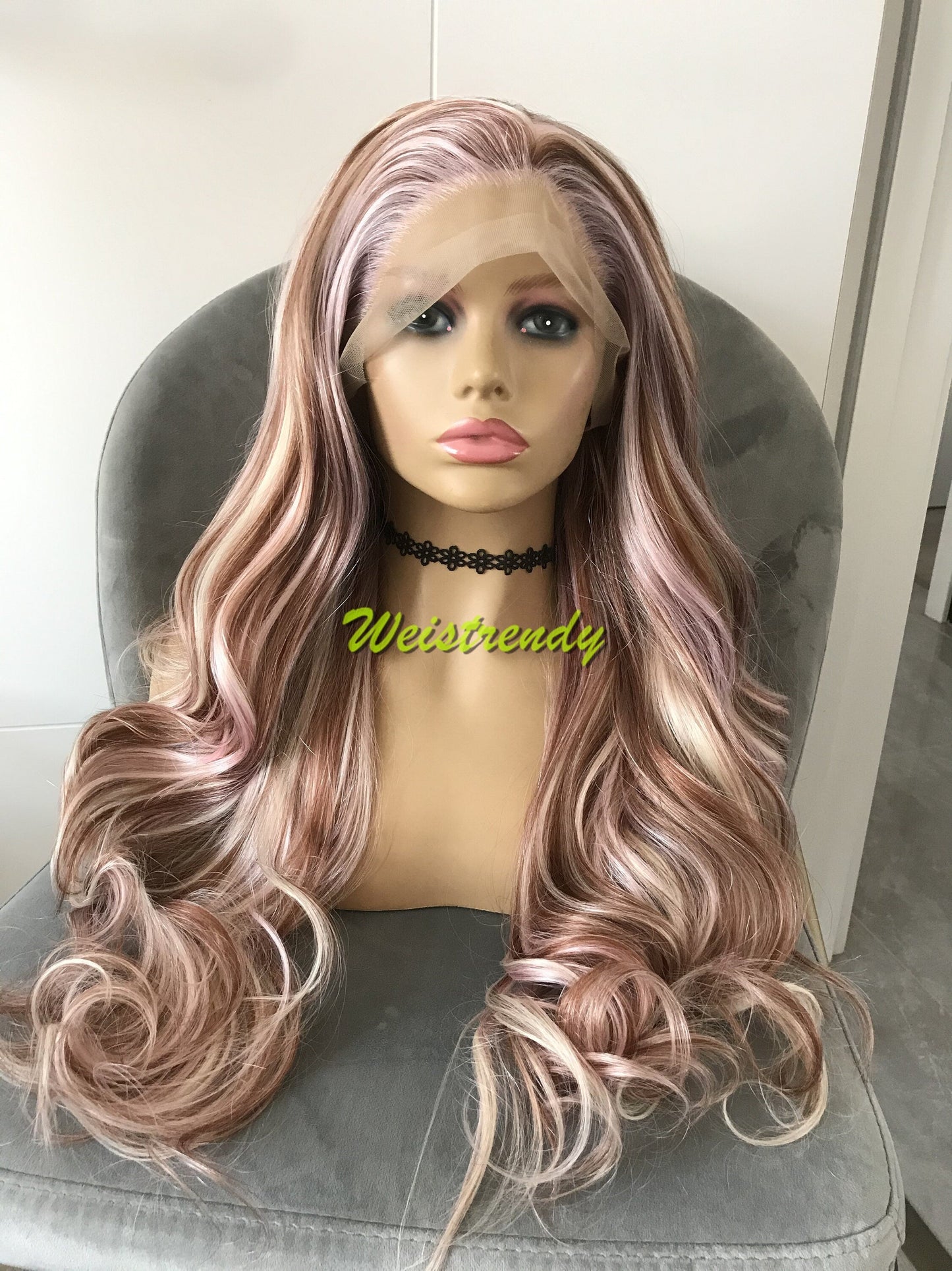 Inspired by Shale - Pink Blonde Brown Mixed Colors Body Wave Lace Frontal Multi Part Wig Realistic