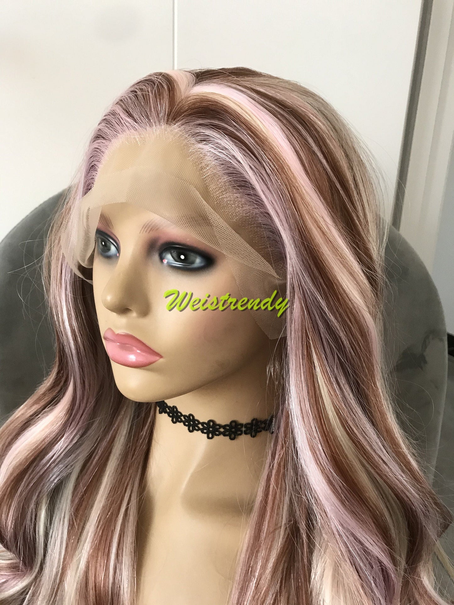 Inspired by Shale - Pink Blonde Brown Mixed Colors Body Wave Lace Frontal Multi Part Wig Realistic
