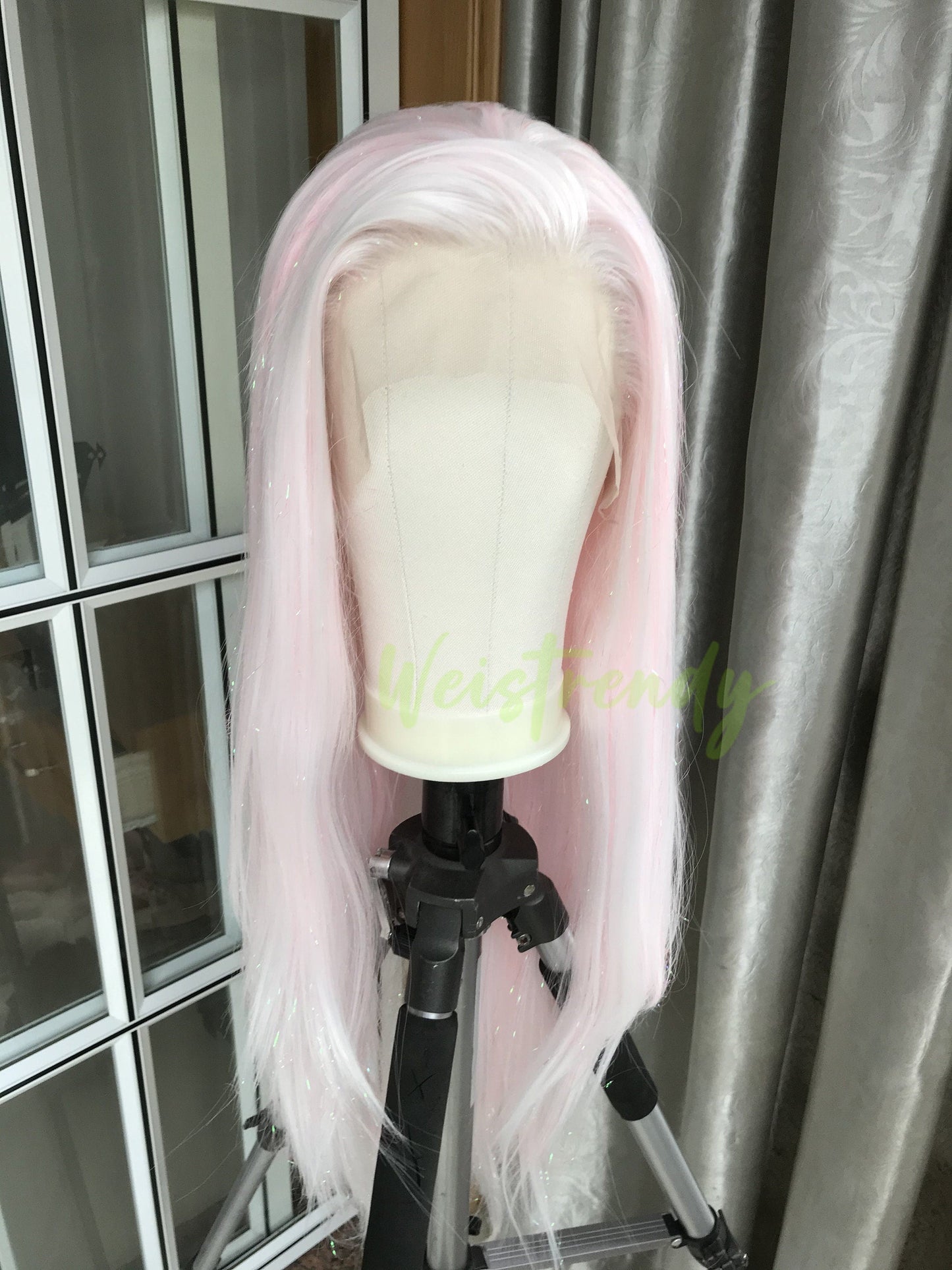 Mixed Tinsel Sparkle Cream Pink | Ice Pink Premium Synthetic Hair Swiss Lace frontal Wig Free Partting Heat Safe
