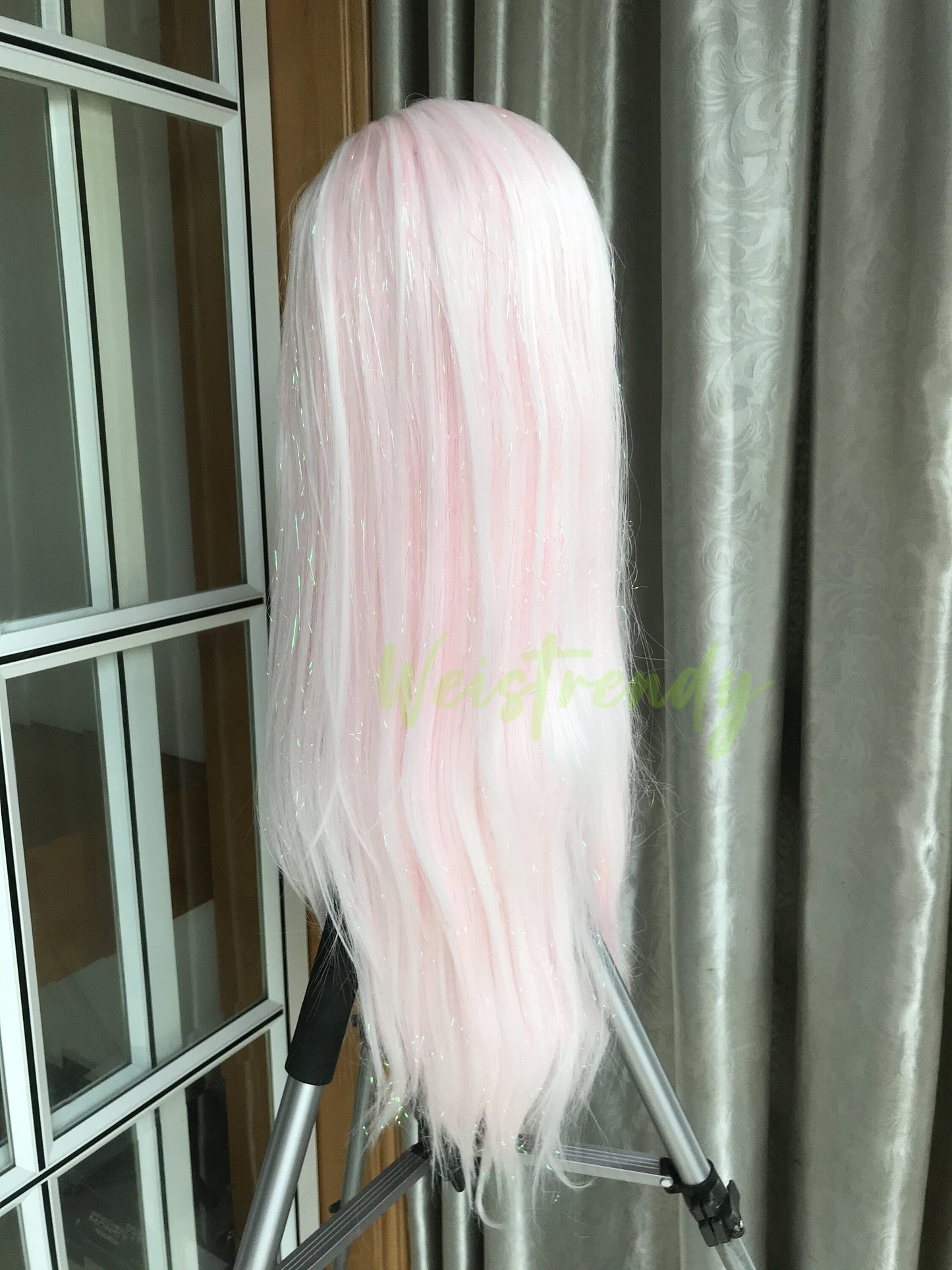 Mixed Tinsel Sparkle Cream Pink | Ice Pink Premium Synthetic Hair Swiss Lace frontal Wig Free Partting Heat Safe