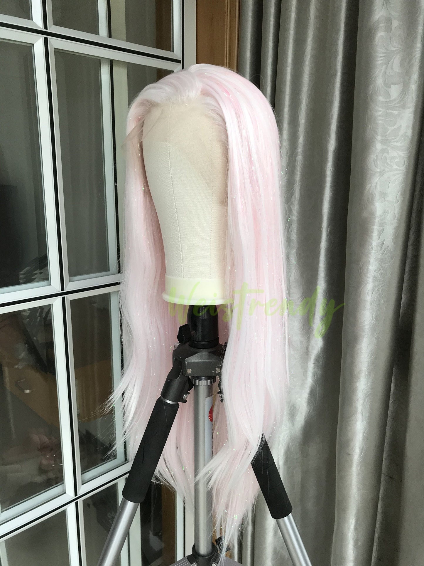 Mixed Tinsel Sparkle Cream Pink | Ice Pink Premium Synthetic Hair Swiss Lace frontal Wig Free Partting Heat Safe