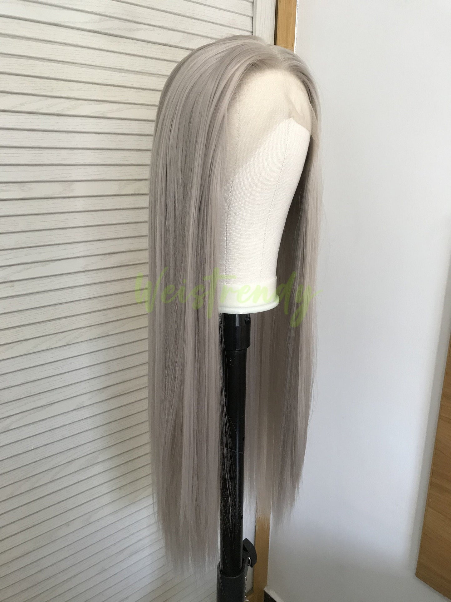 Ash Blonde | Grey Long Straight Hair Synthetic Soft Swiss Lace Front Wig Heat Safe Free Parting
