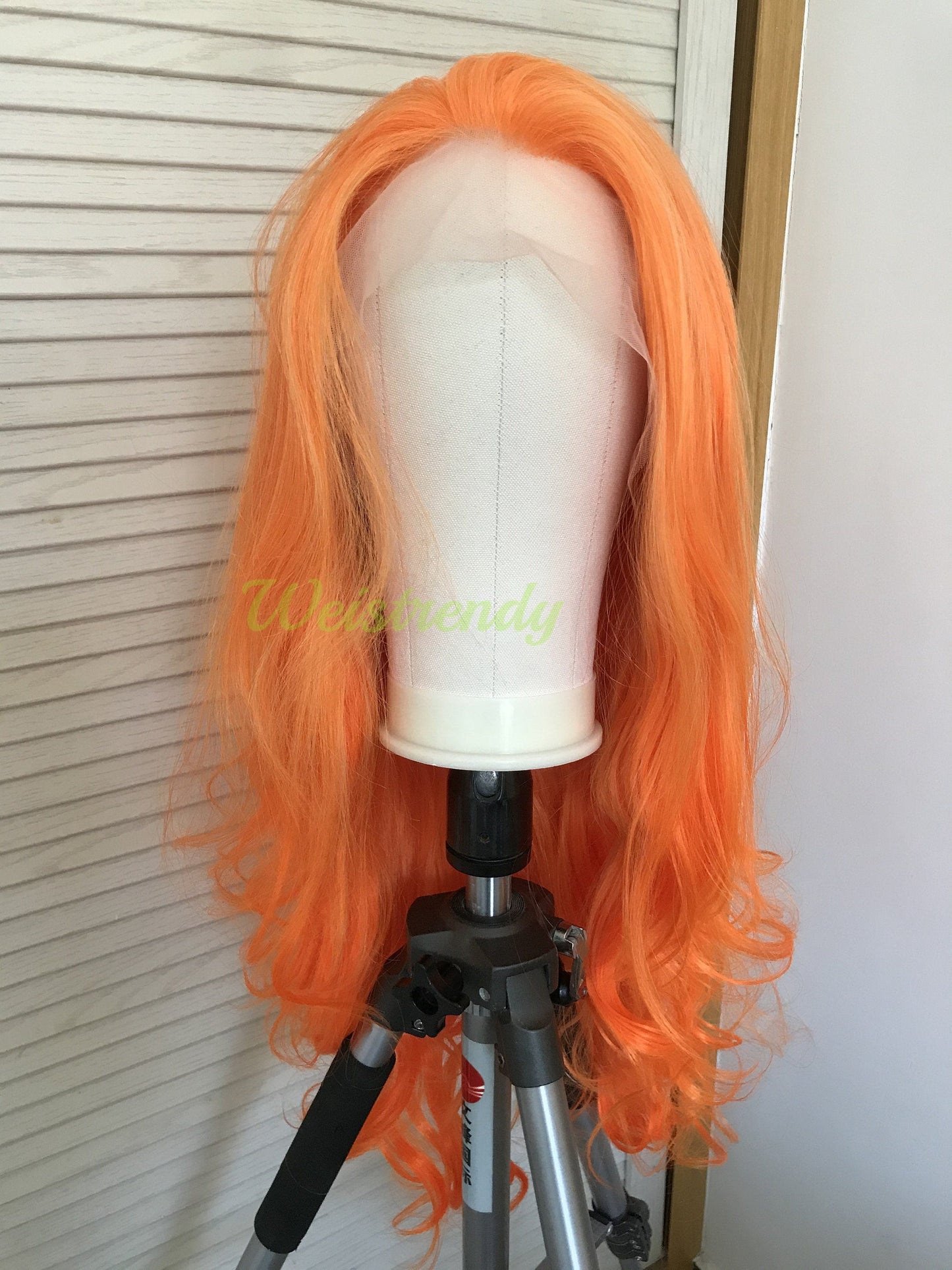 Orange Juice Bright Orange Ombre Long Wavy Hair Premium Synthetic Lace Frontal Wig Heat Safe