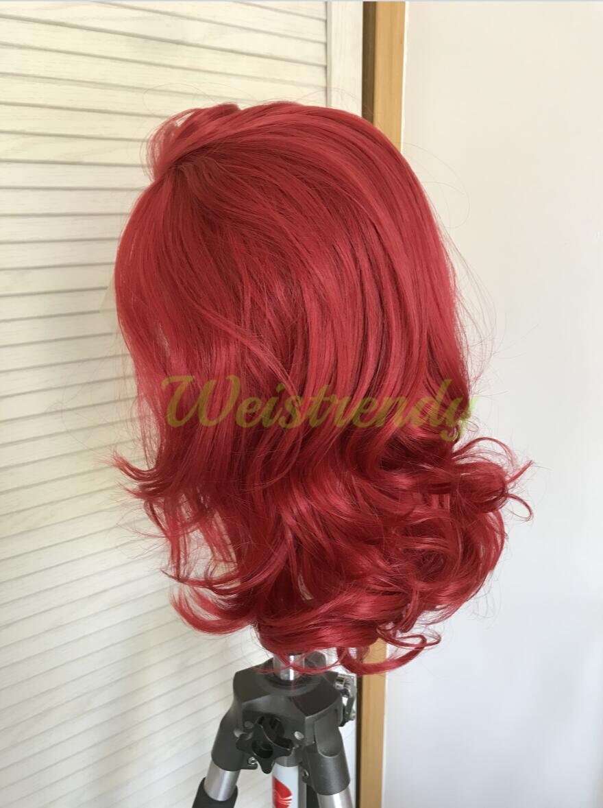 Dark Red Medium Length Curls Wavy Hair Synthetic Soft Swiss Lace Front Wig Heat Friendly